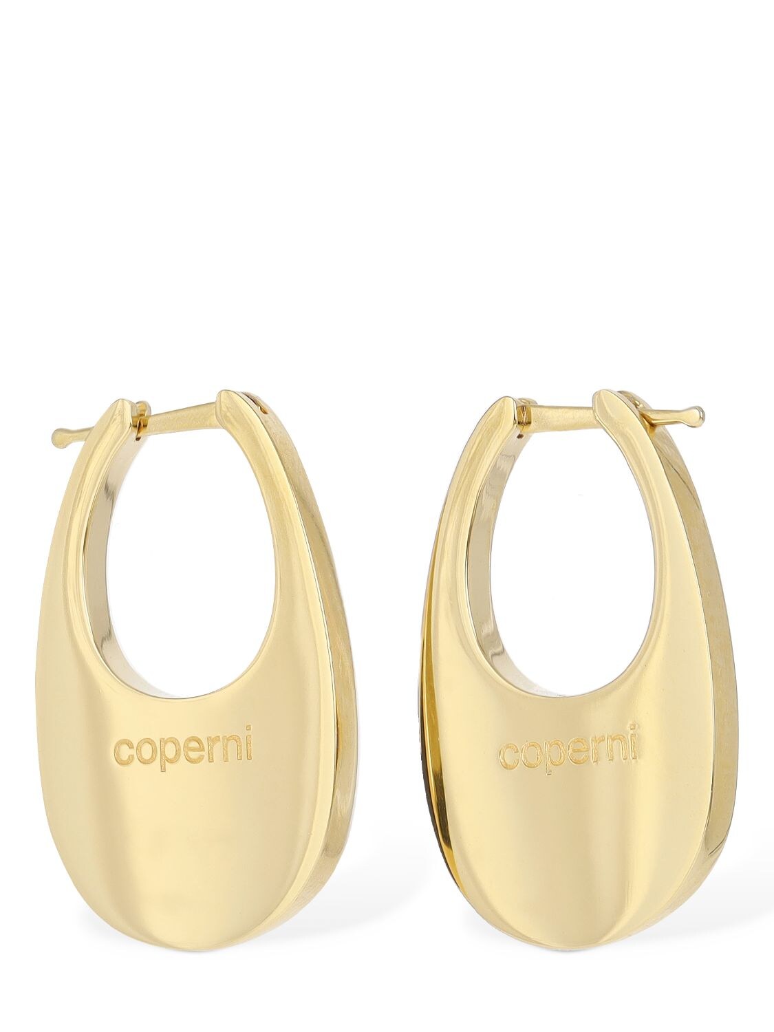 Shop Coperni Medium Swipe Lacquered Earrings In Black,gold