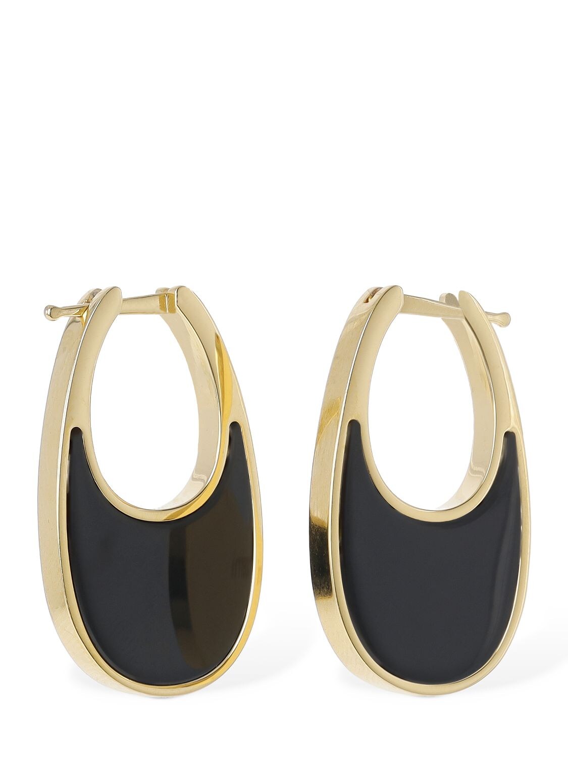 Shop Coperni Medium Swipe Lacquered Earrings In Black,gold