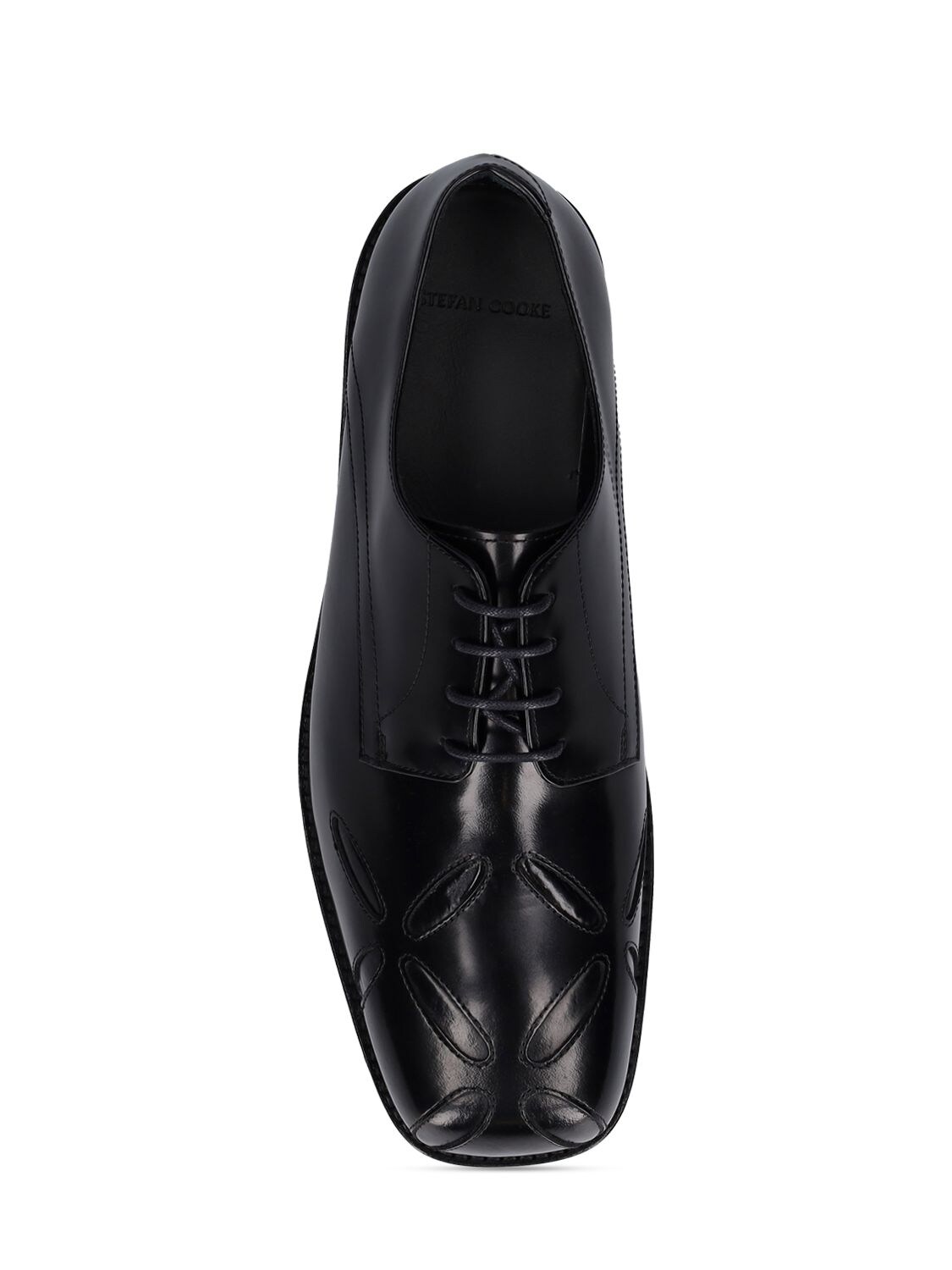 Slashed Leather Derby Shoes In Black