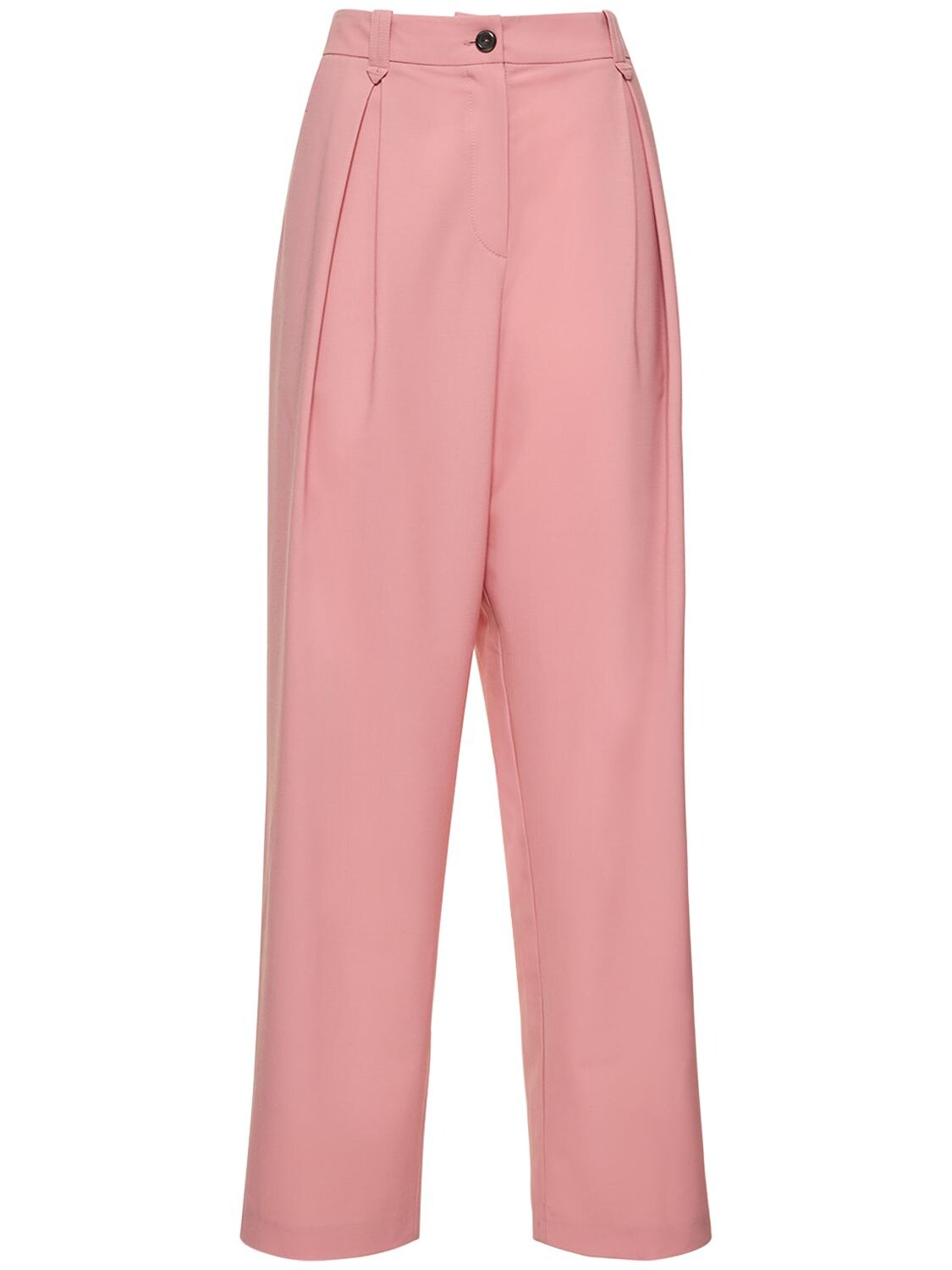 Frankremme Greta Stretch Wool Pleated Pants In Pink