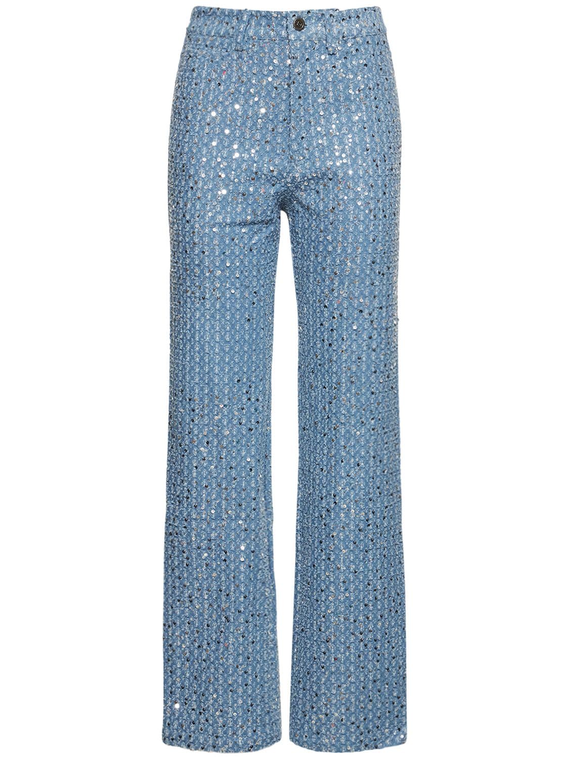 Rotate Birger Christensen Blue Rotie Sequinned Wide-leg Jeans