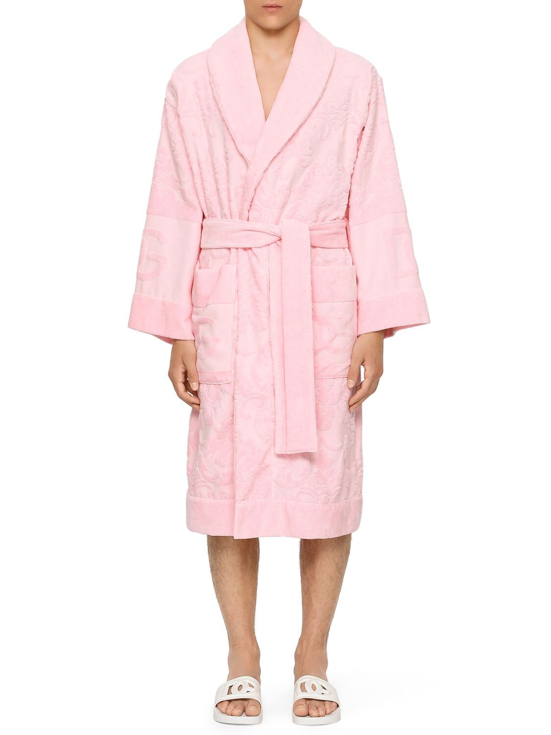 Shop Dolce & Gabbana Cotton Jacquard Bathrobe In Pink