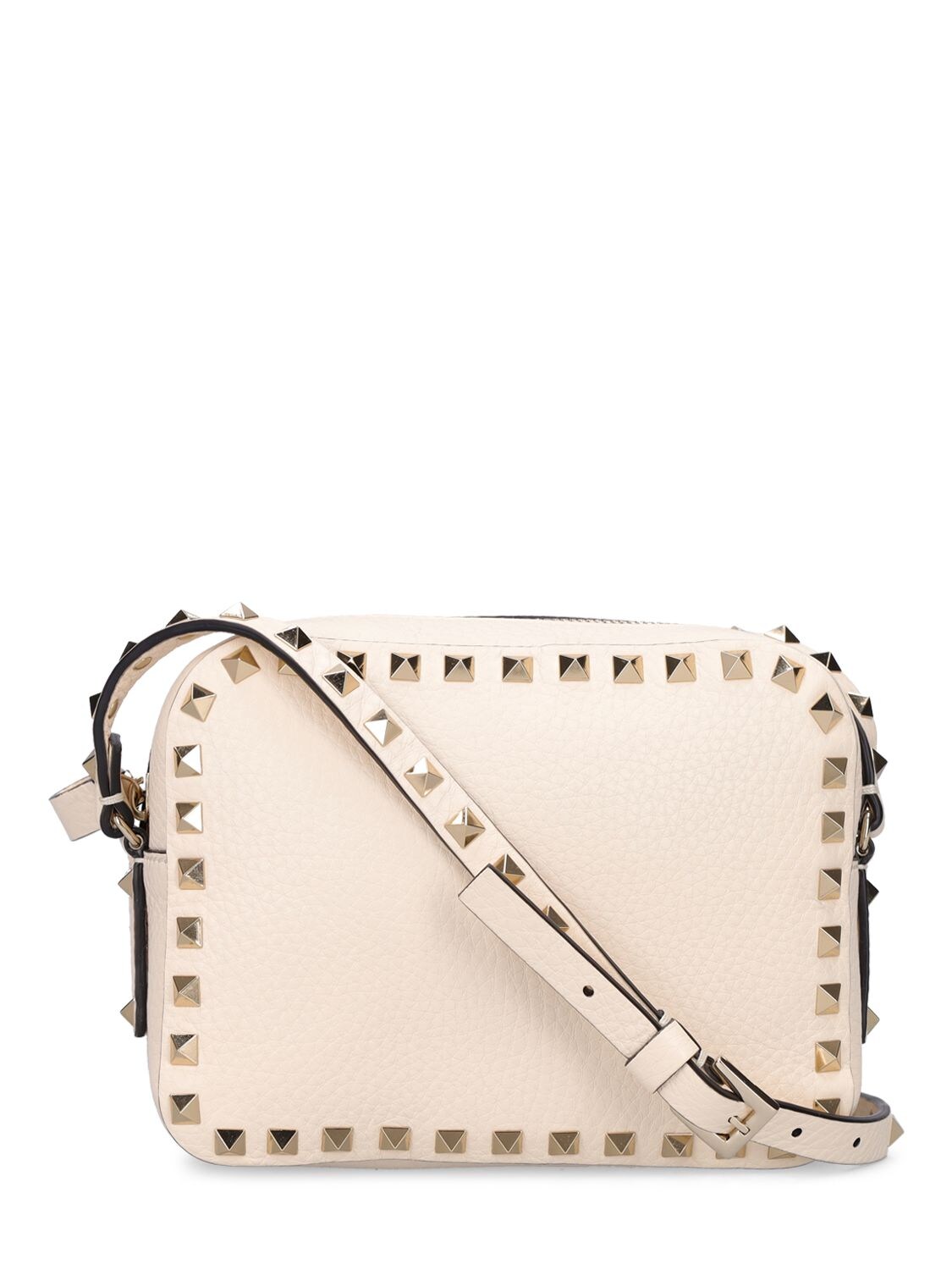 Shop Valentino Rockstud Leather Crossbody Bag In Light Ivory
