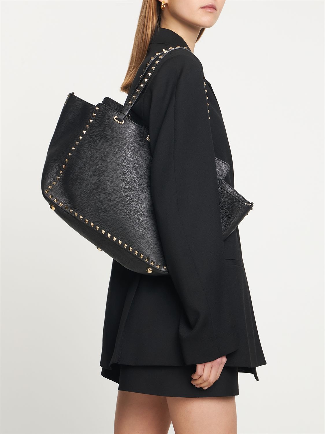 Shop Valentino Rockstud Medium Leather Tote Bag In Black