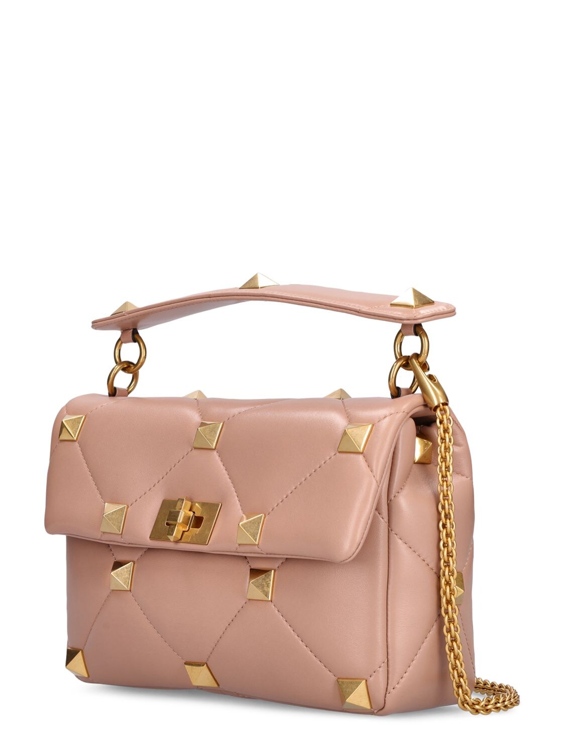 Roman Stud Large Leather Shoulder Bag in Pink - Valentino Garavani