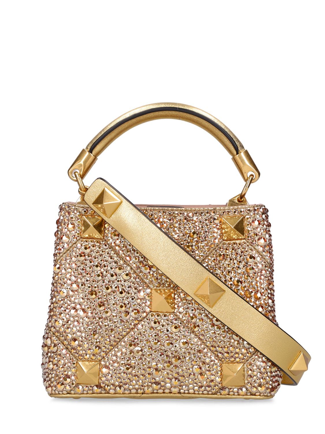 Shop Valentino Small Roman Stud Shoulder Bag In Gold