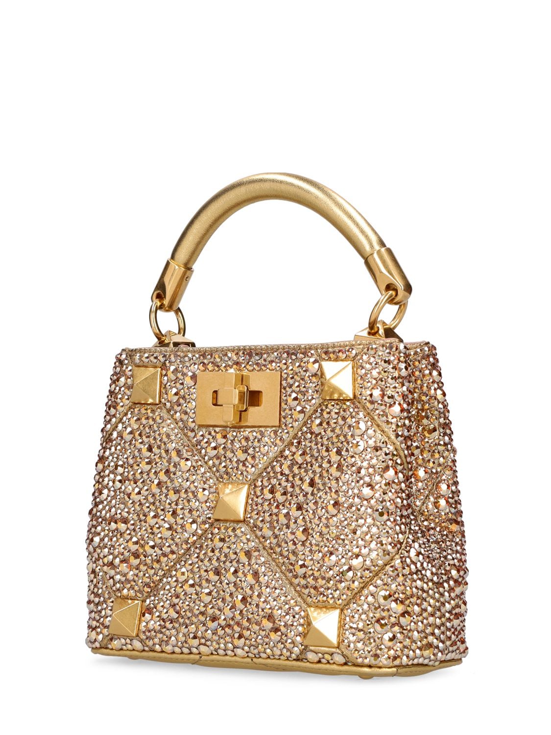 Shop Valentino Small Roman Stud Shoulder Bag In Gold
