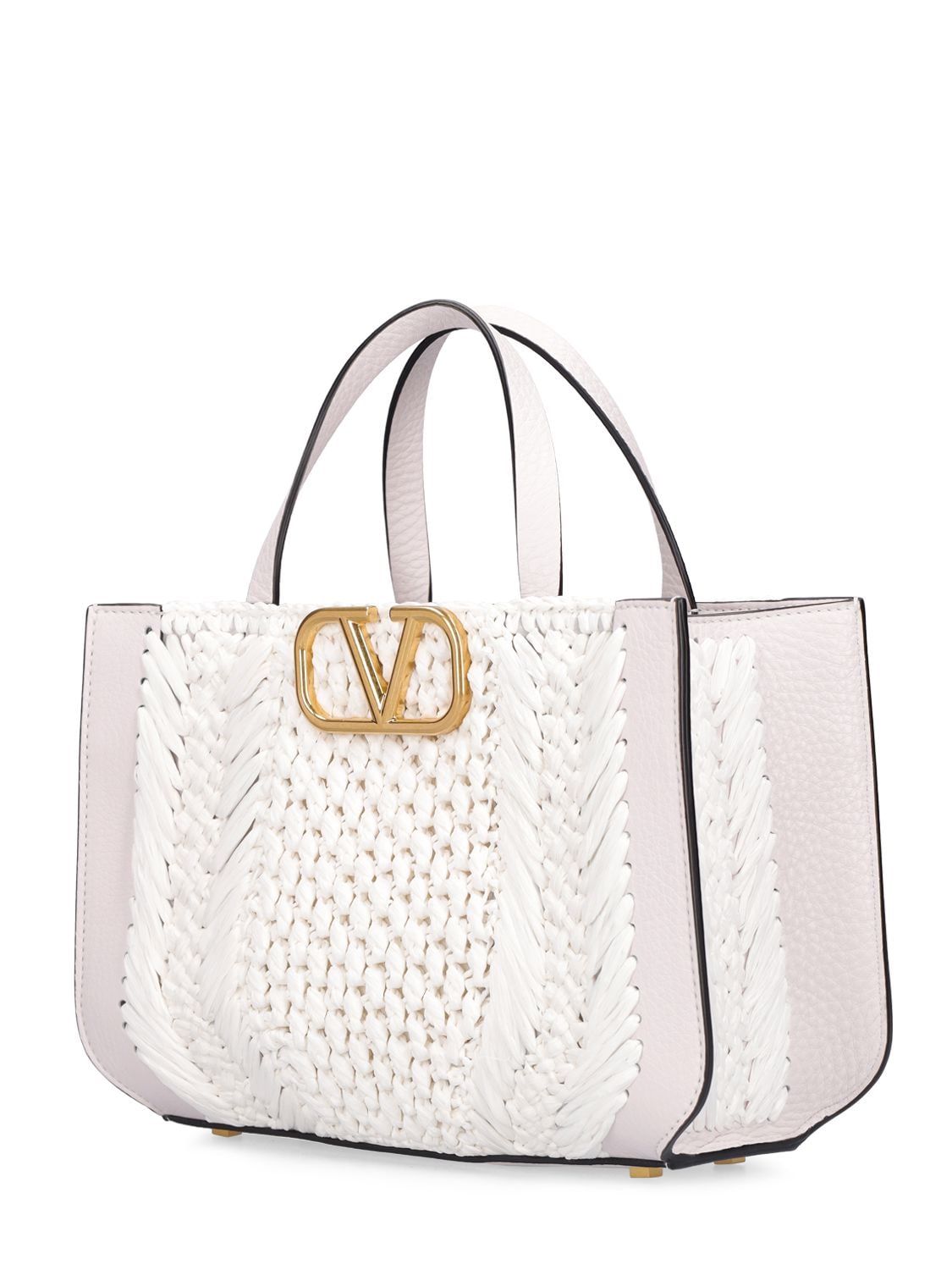 Shop Valentino Vlogo Signature Crochet Raffia Tote Bag In White