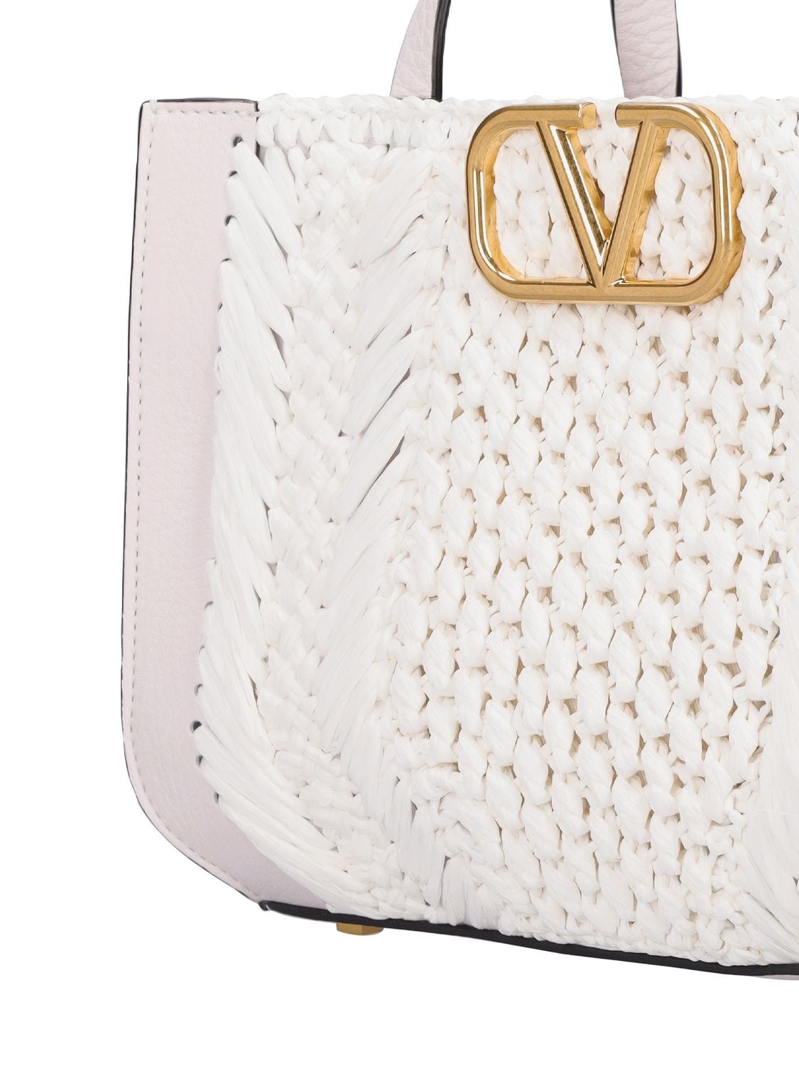Shop Valentino Vlogo Signature Crochet Raffia Tote Bag In White