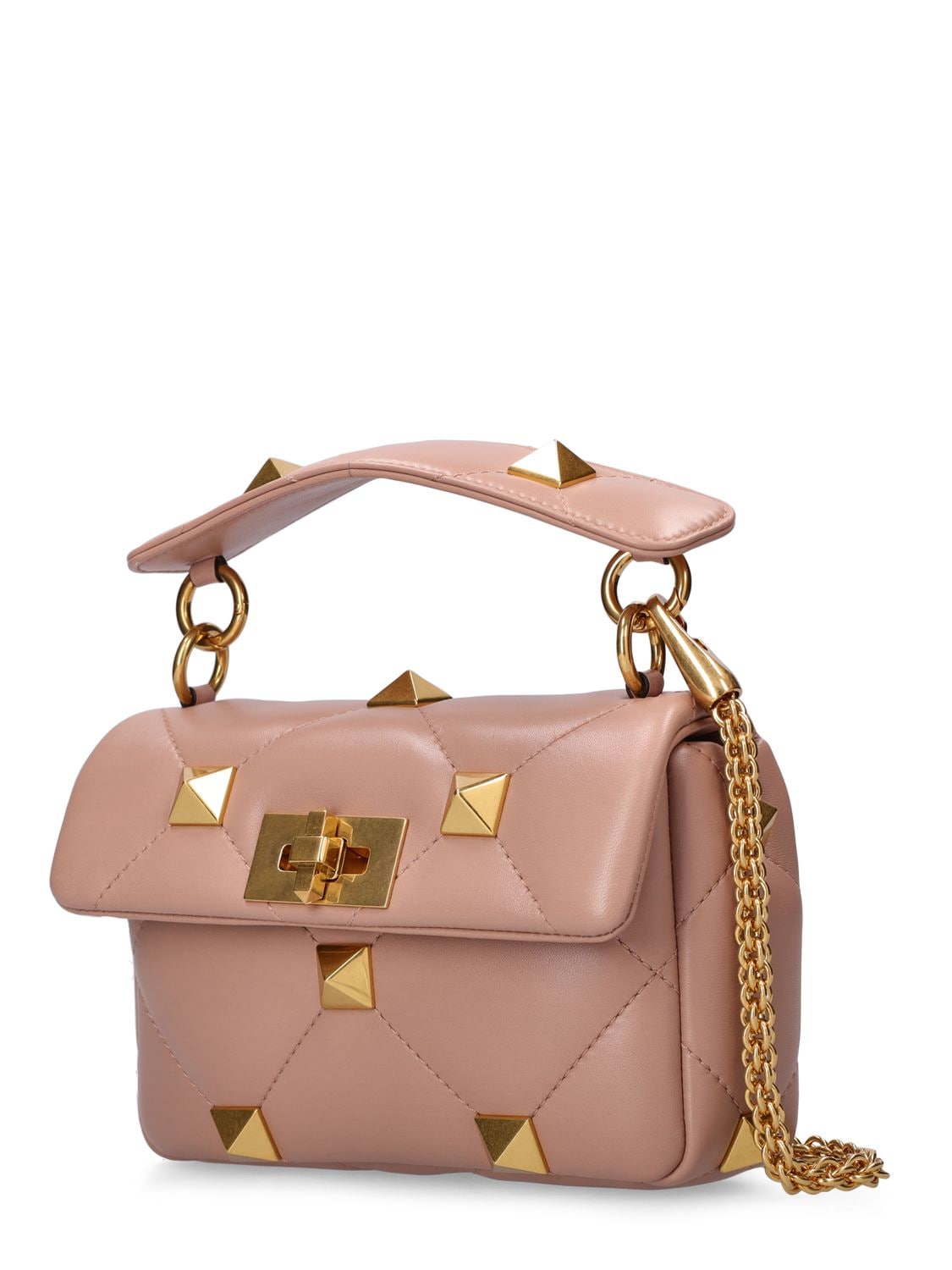 Shop Valentino Roman Stud Small Shoulder Bag In Rose Cannelle