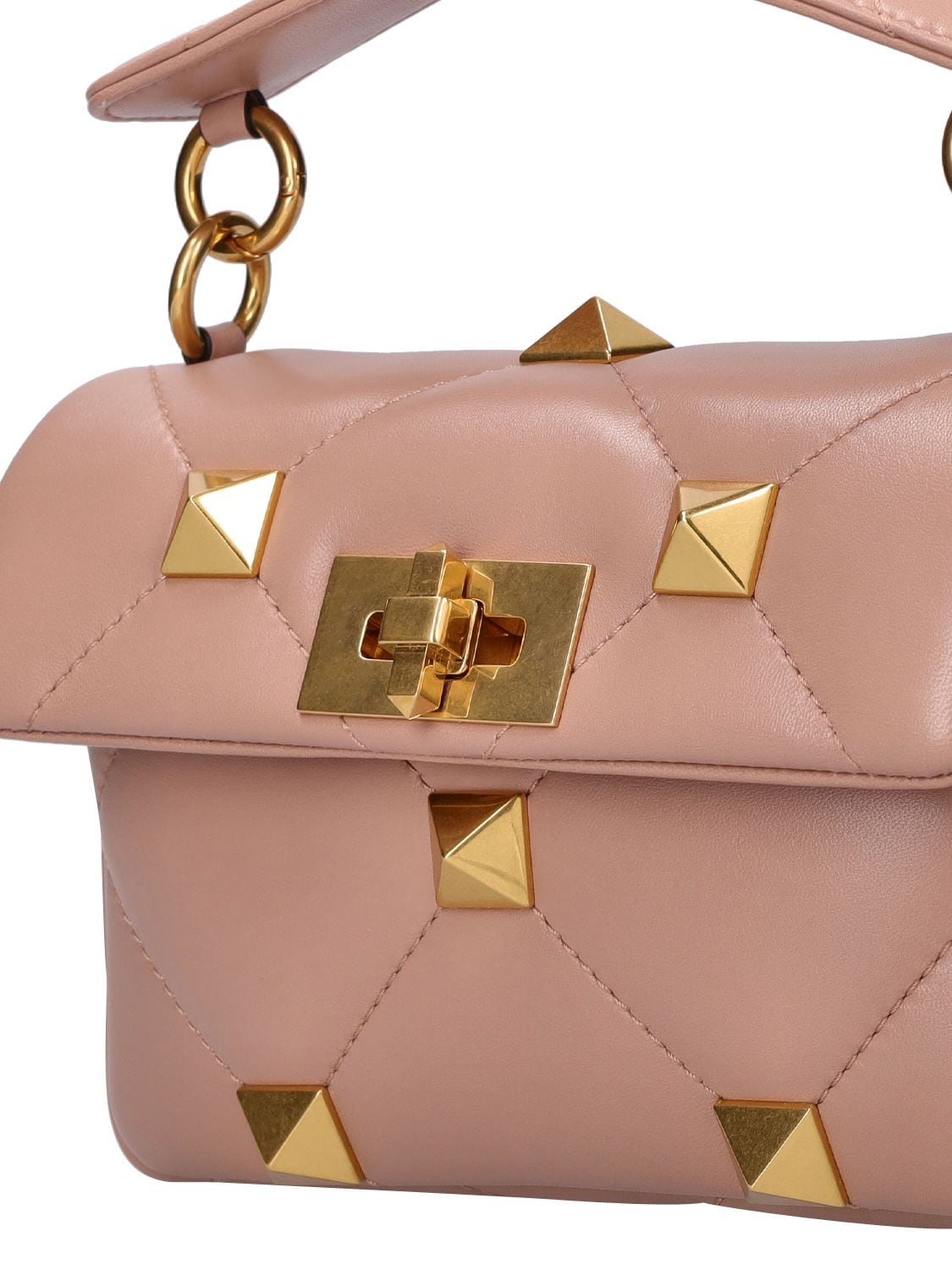 Shop Valentino Roman Stud Small Shoulder Bag In Rose Cannelle