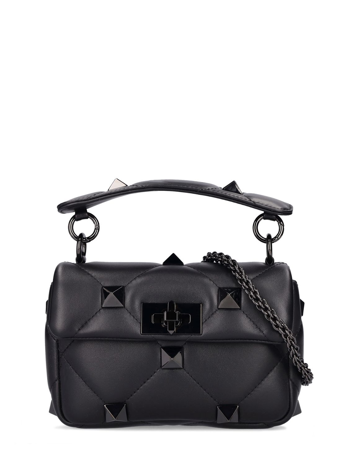 Valentino Black/Off-White Quilted Leather Roman Stud Top Handle