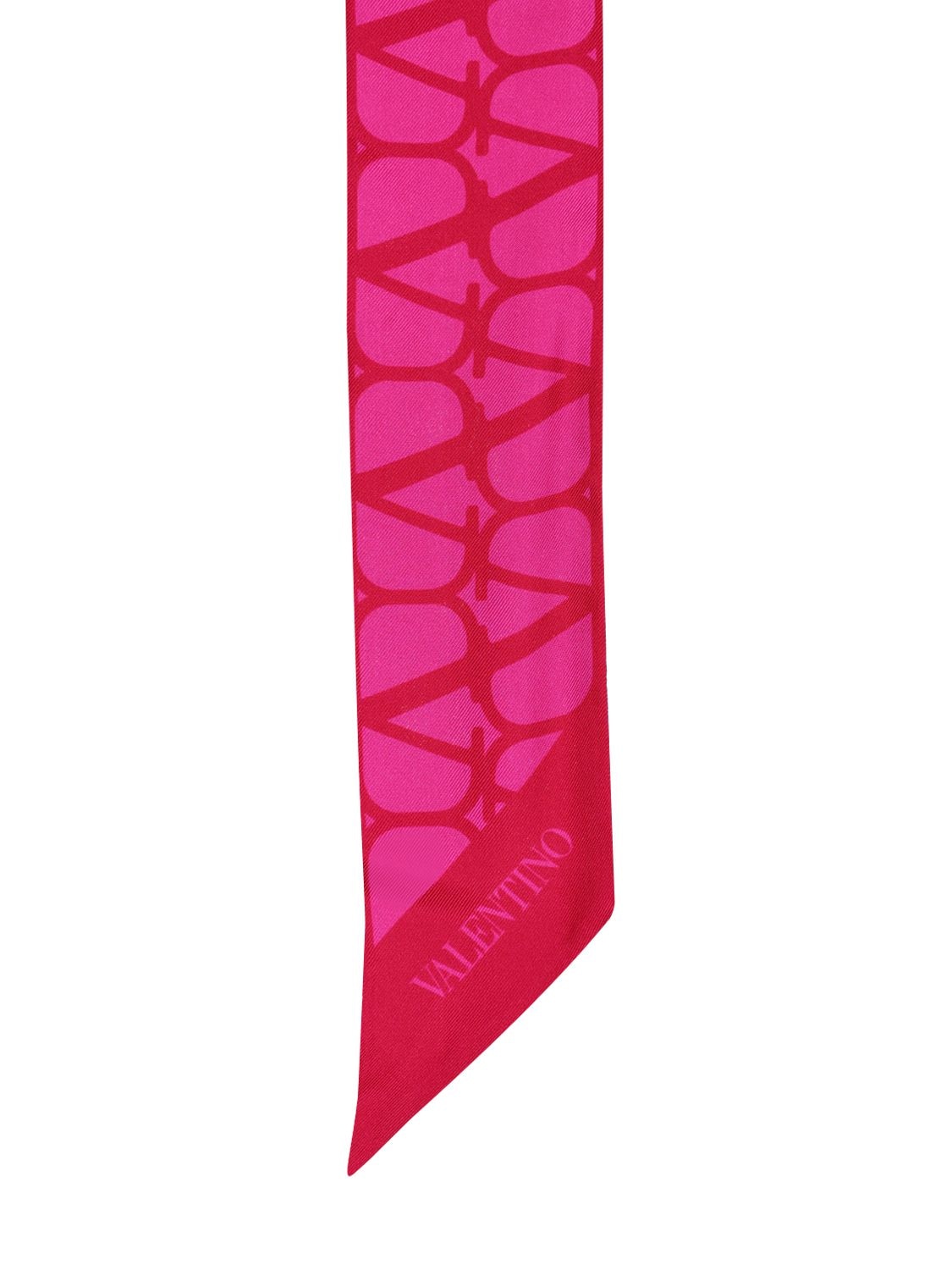Shop Valentino V Logo Silk Twill Scarf In Pink,multi