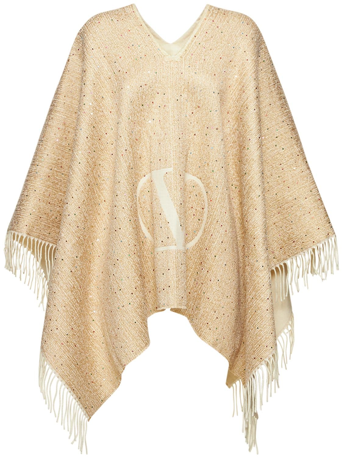 Valentino Vlogo Signature Wool Poncho In Gold