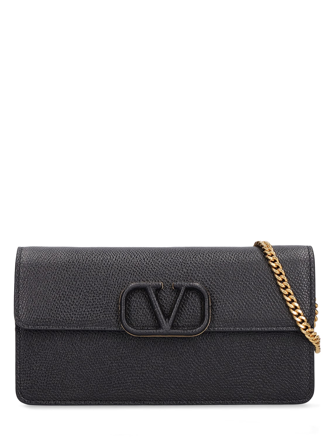 Valentino Garavani Vlogo Leather Wallet W/chain In Black