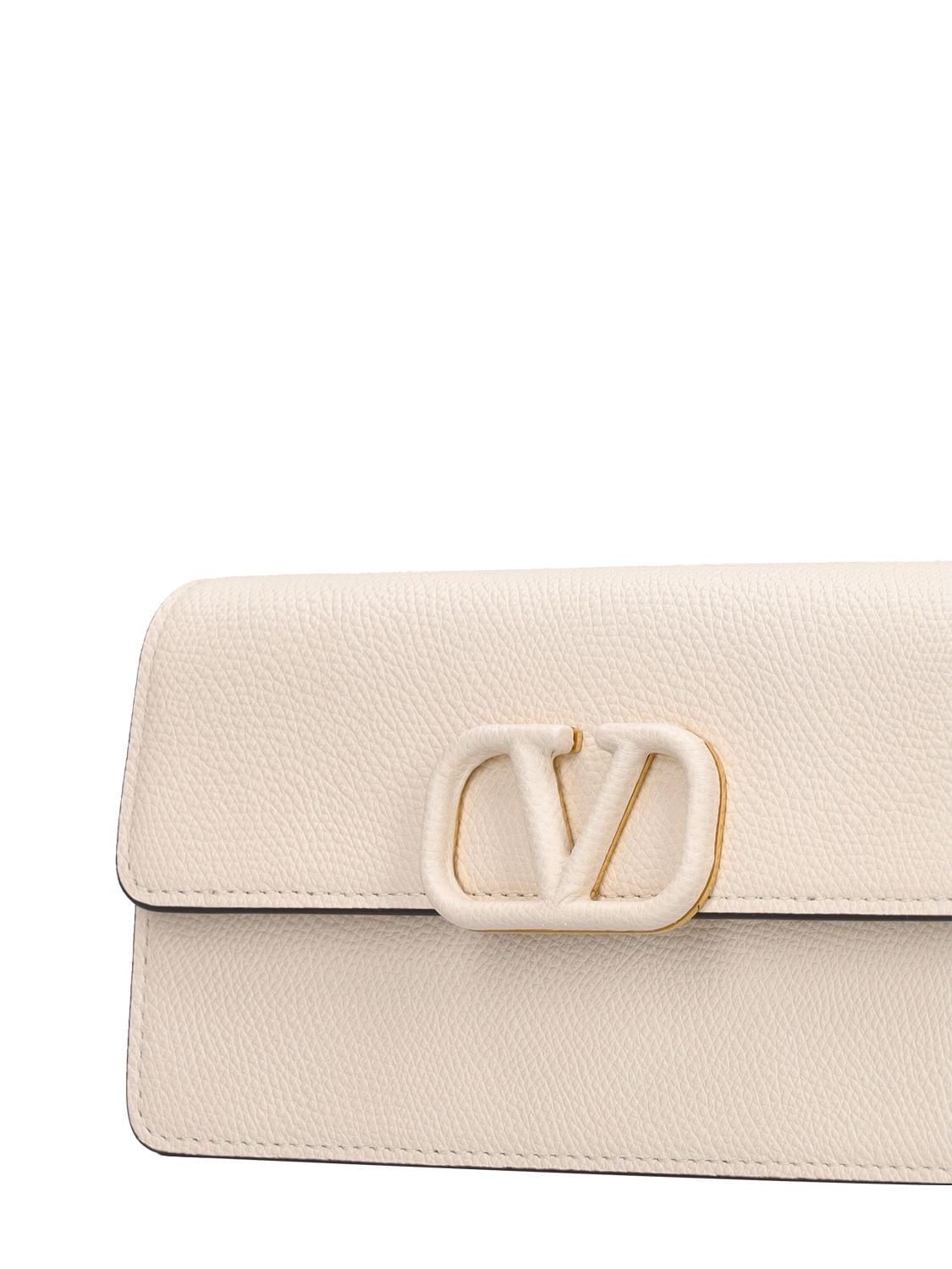 Shop Valentino Vlogo Leather Wallet W/chain In Light Ivory