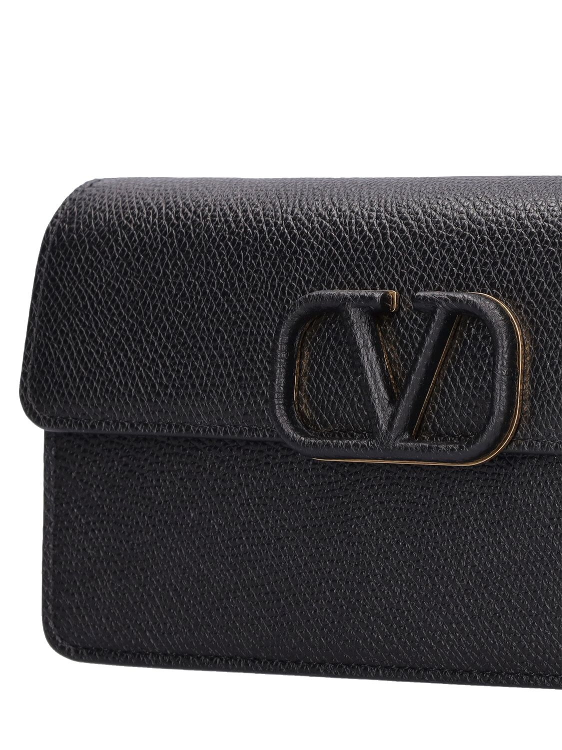 Shop Valentino Vlogo Leather Wallet W/chain In Black
