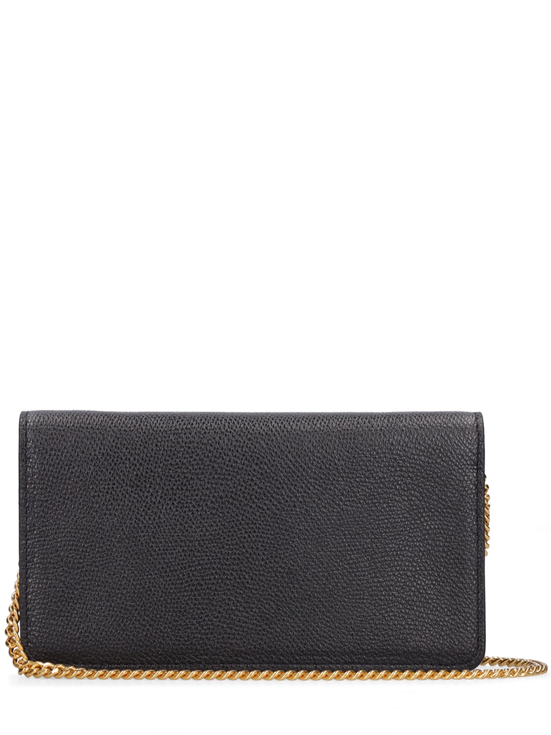 Shop Valentino Vlogo Leather Wallet W/chain In Black