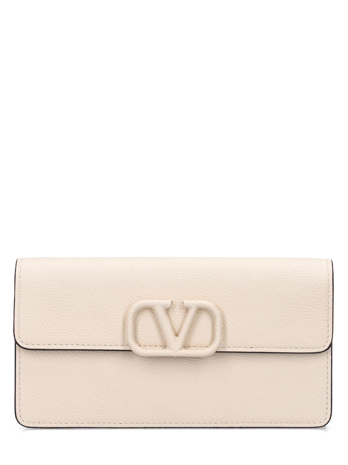 Valentino Garavani Vlogo Leather Wallet W/chain In Light Ivory