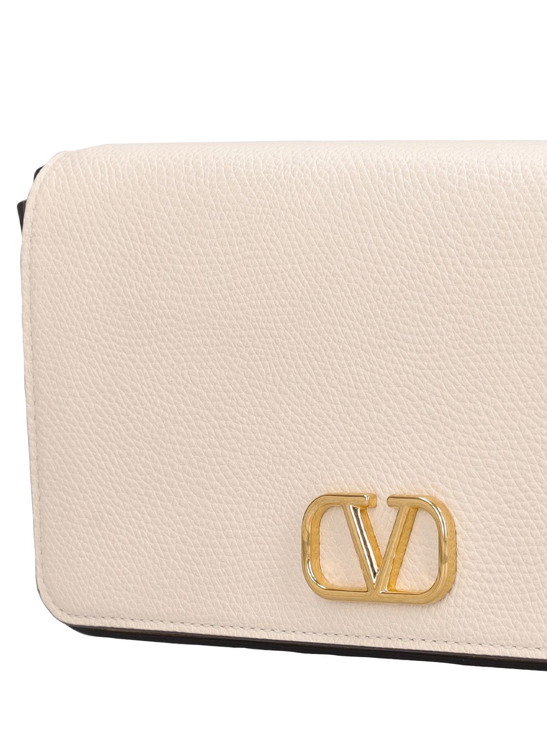 Shop Valentino Vlogo Signature Leather Pouch In Light Ivory