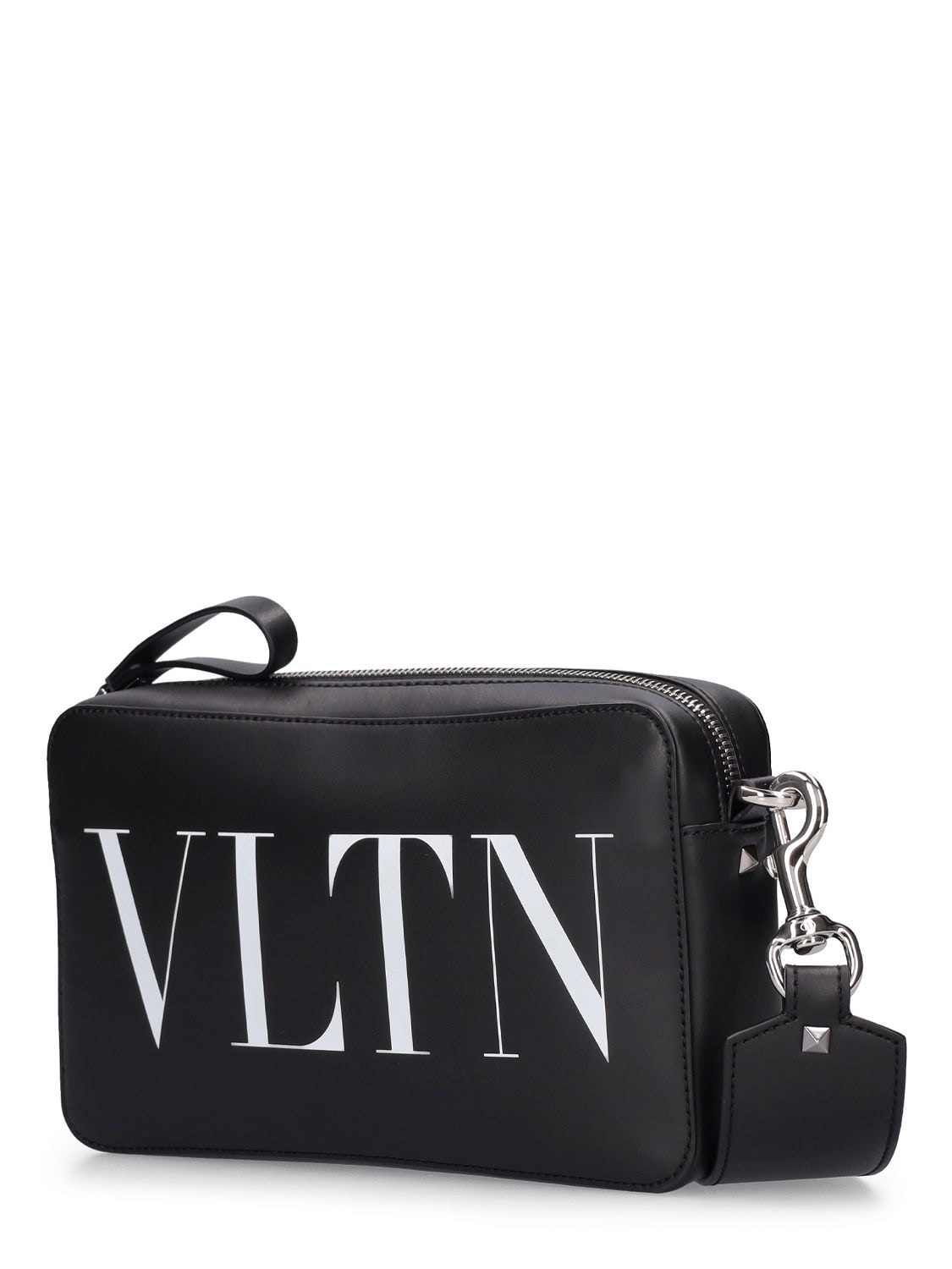 Shop Valentino Vltn Leather Cross Body Bag In Black,white