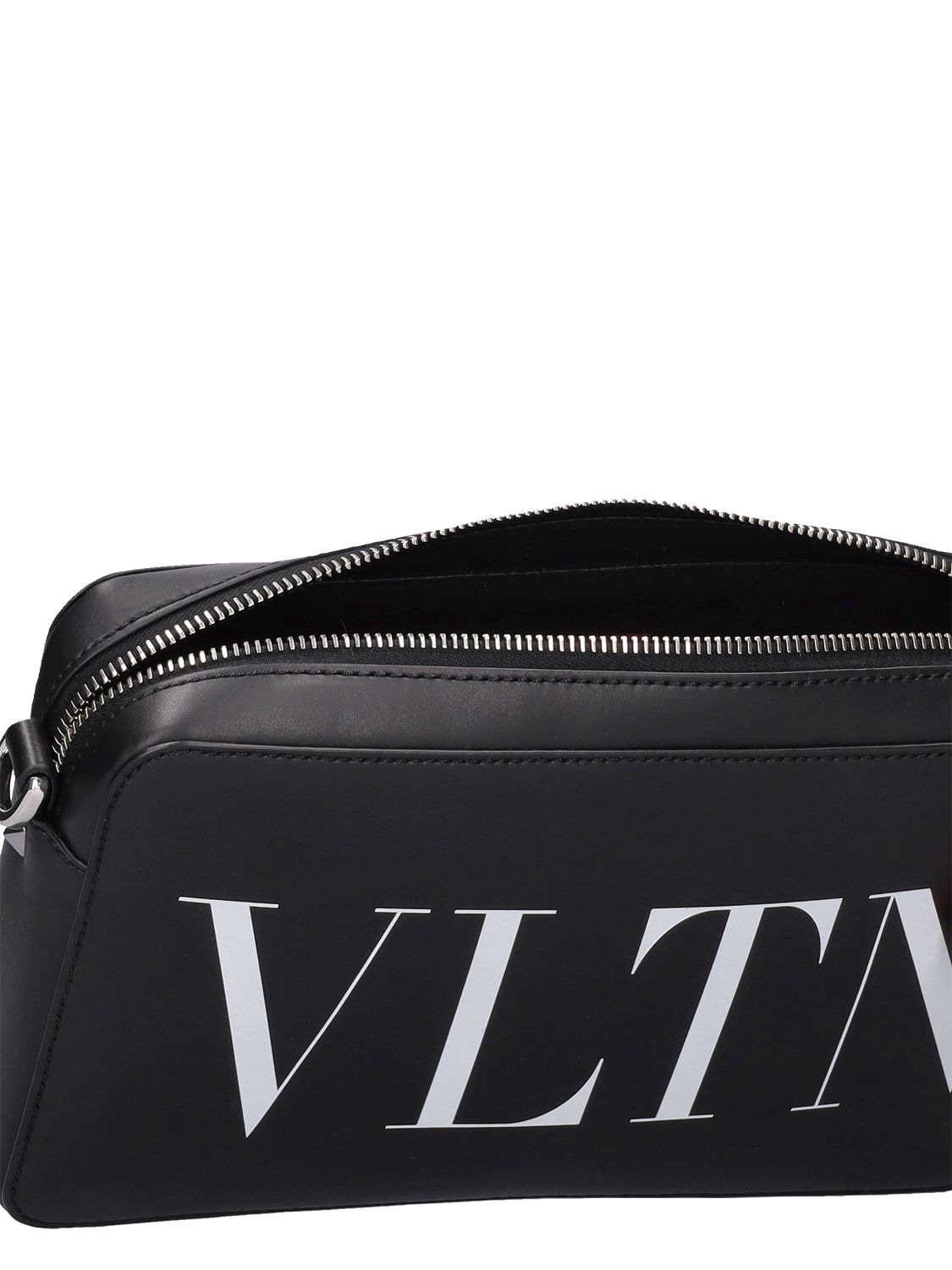 Shop Valentino Vltn Leather Cross Body Bag In Black,white