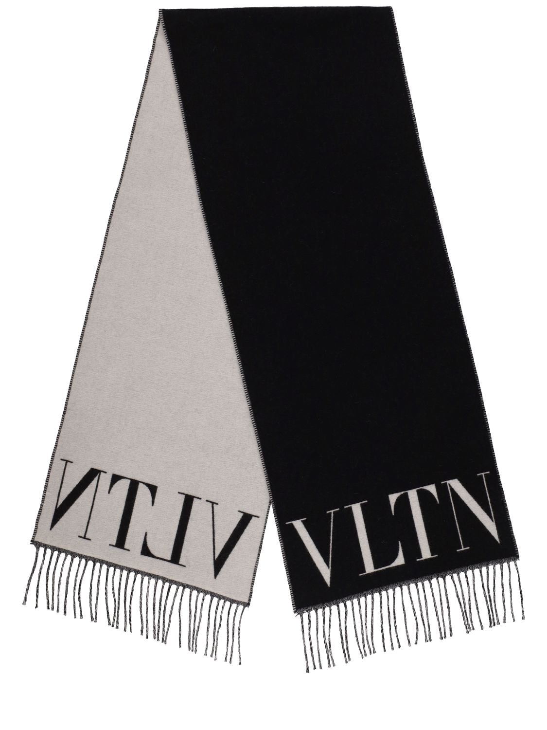 Valentino Vltn Cashmere & Wool Scarf In Black,white