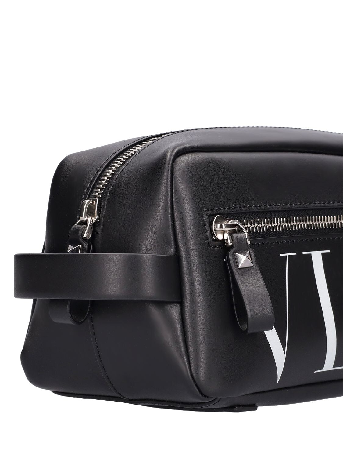 Shop Valentino Vltn Medium Leather Toiletry Bag In Black,white