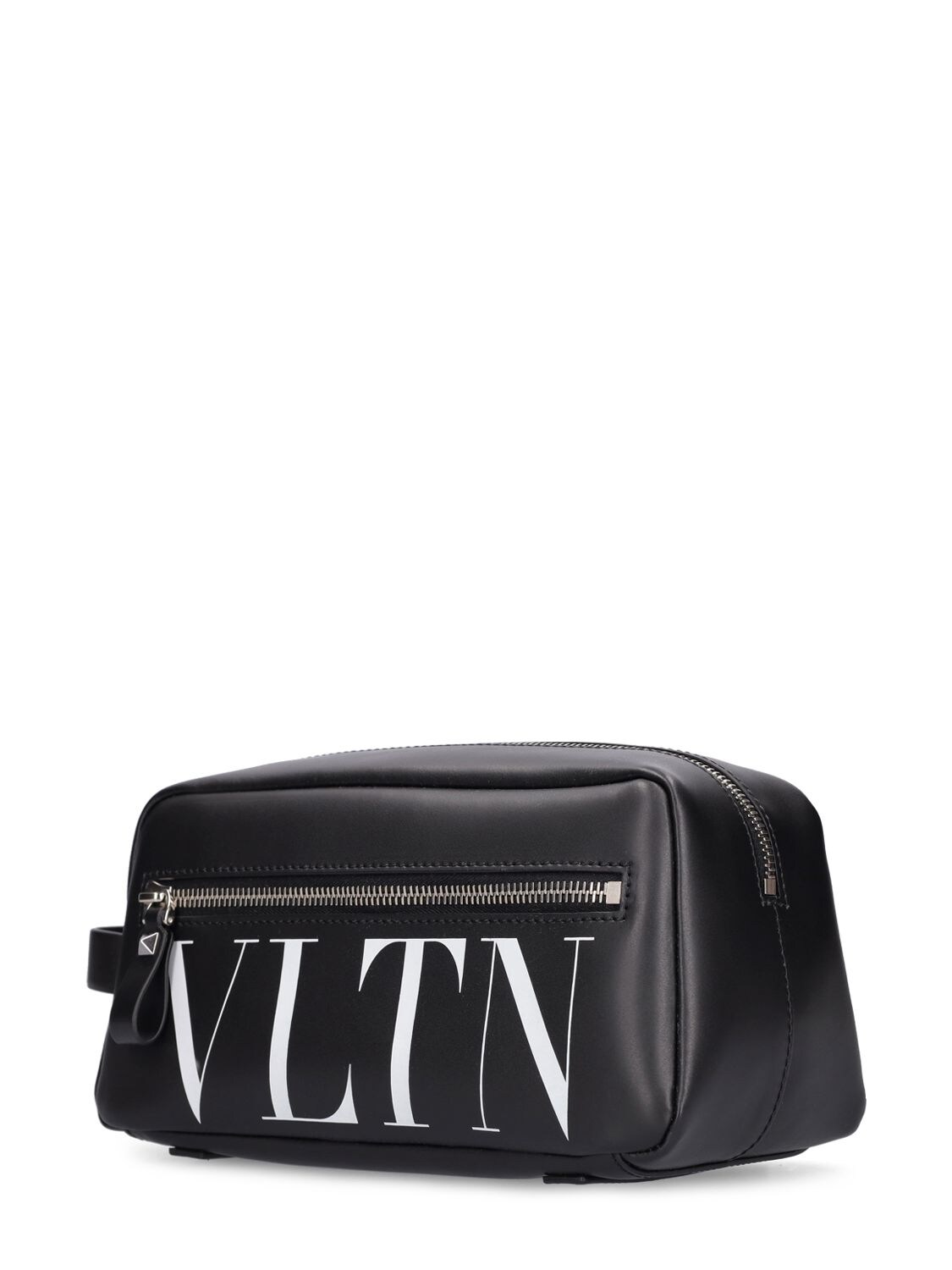 Shop Valentino Vltn Medium Leather Toiletry Bag In Black,white