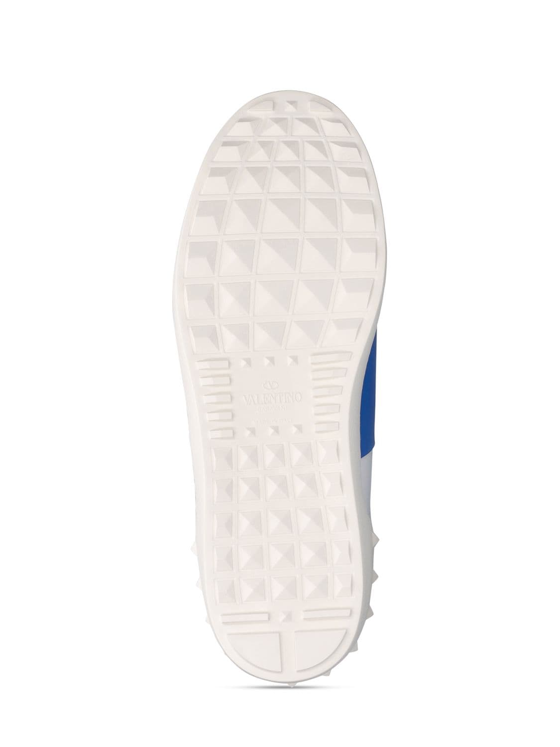 Shop Valentino Open Leather Sneakers In White,blue