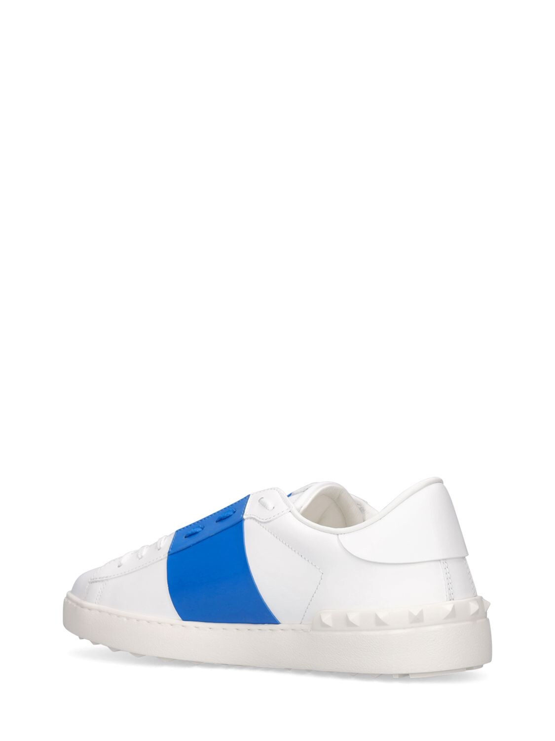 Shop Valentino Open Leather Sneakers In White,blue