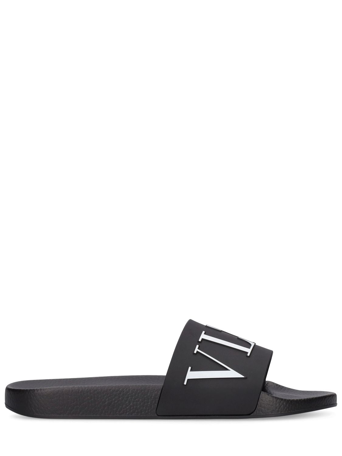 Shop Valentino Vltn Logo Slide Sandals In Black,white