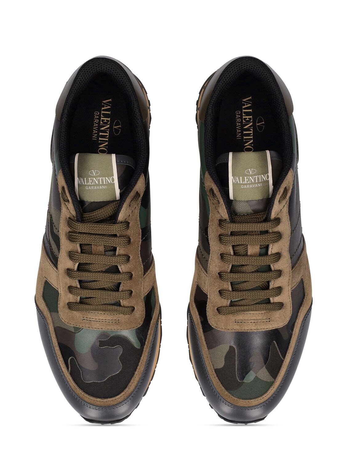 Shop Valentino Rock Runner Leather Sneakers In Olive Green,grey