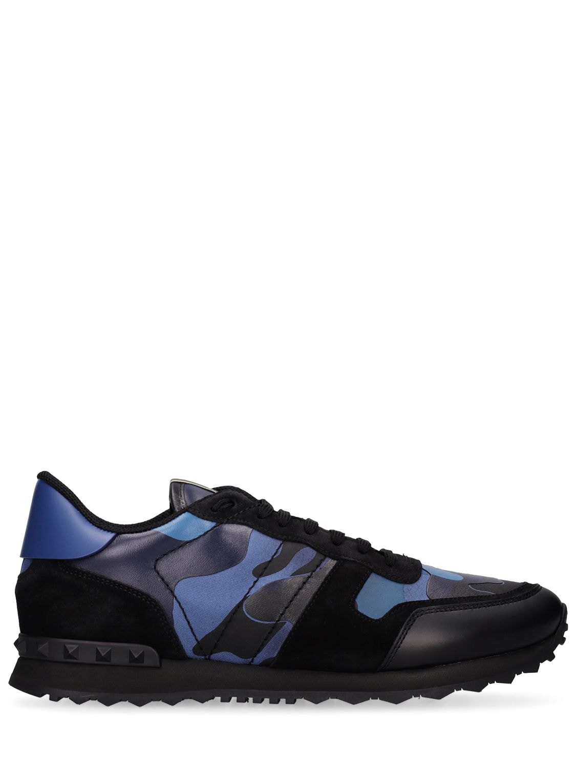 Valentino Garavani Rock Runner Leather Sneakers In Blue,black