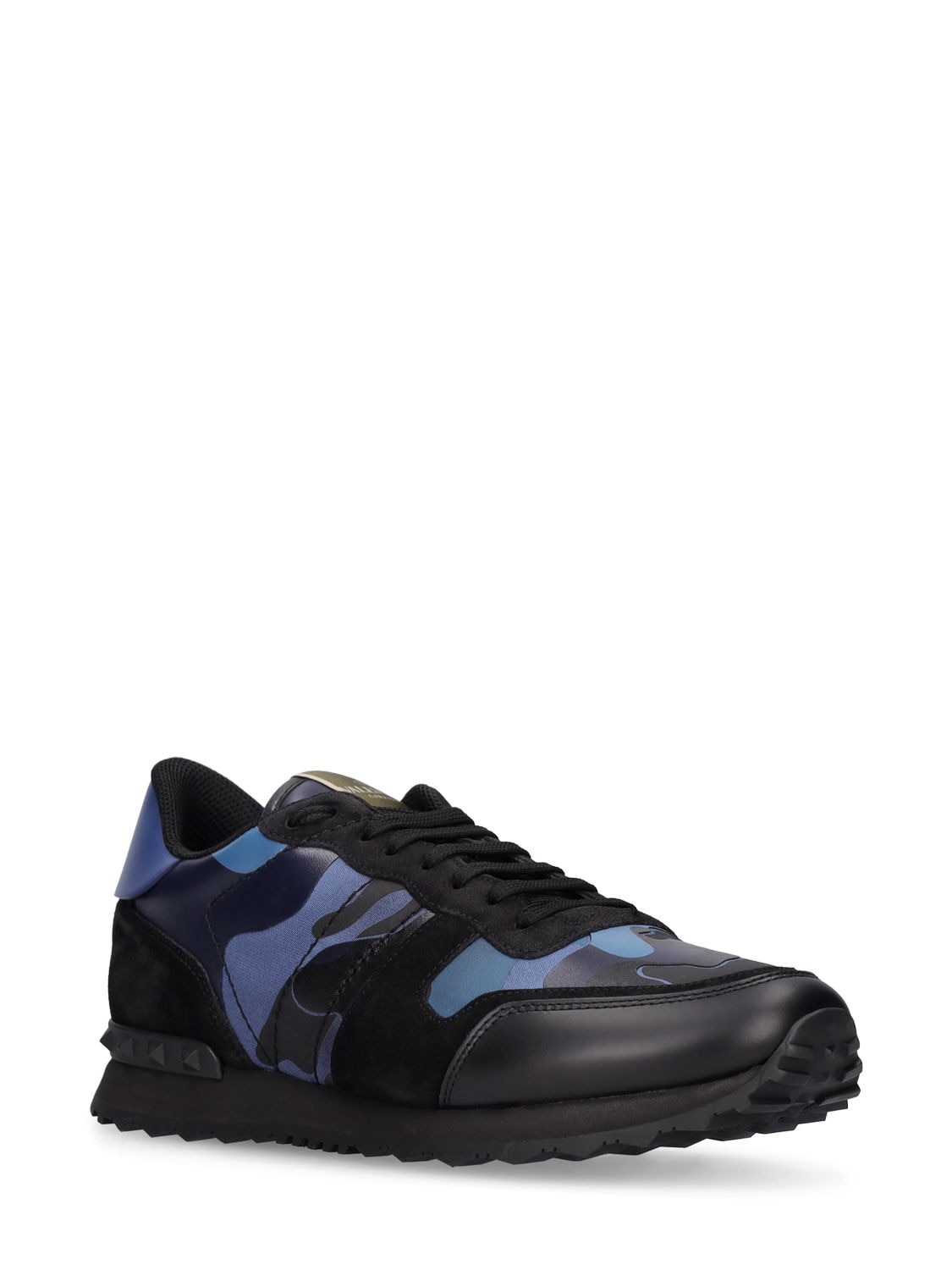 Shop Valentino Rock Runner Leather Sneakers In Blue,black