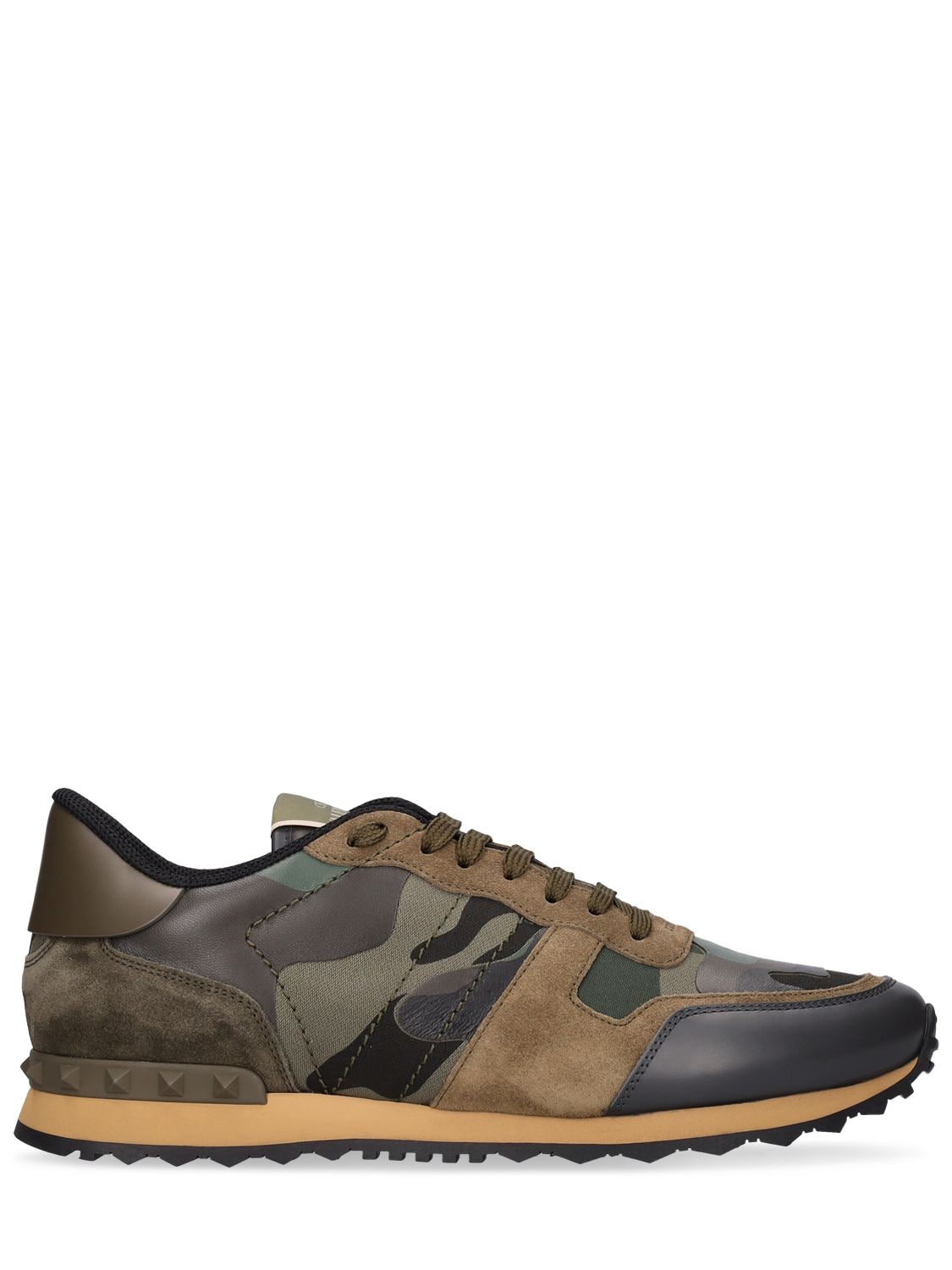 Valentino Garavani Rock Runner Leather Sneakers In Olive Green,grey