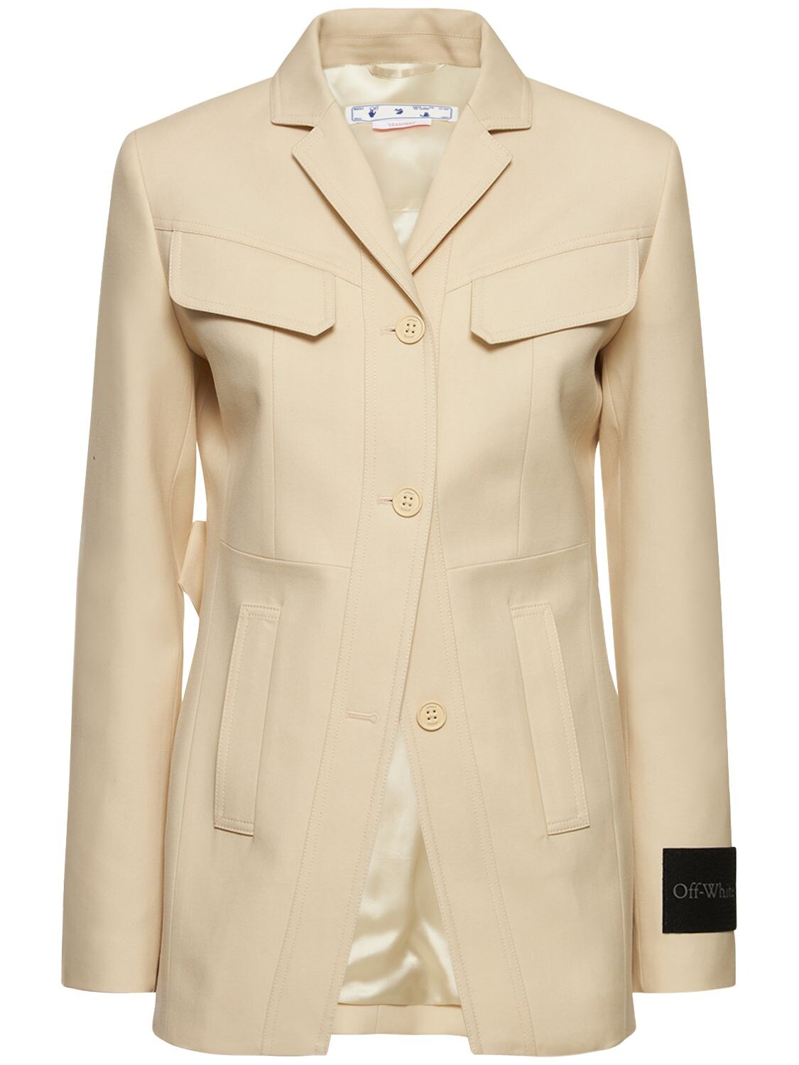 Off-white Toybox Dry Wool Belted Jacket In Beige