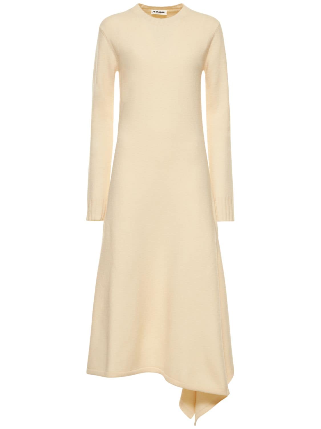 Jil Sander Asymmetric Boiled Wool Long Dress In Ivory