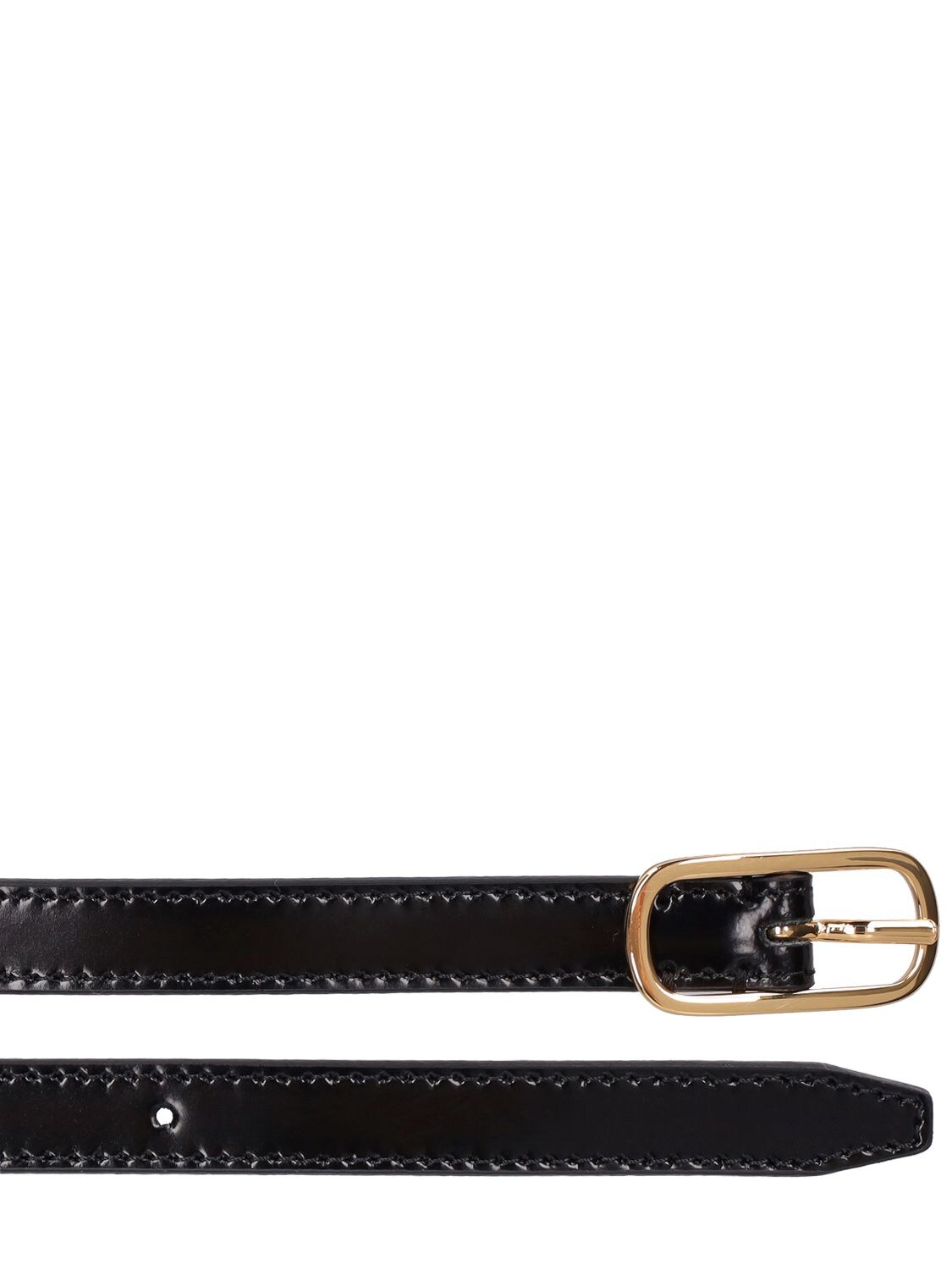 Shop Totême 1.5cm Slim Leather Belt W/ Oval Buckle In Black