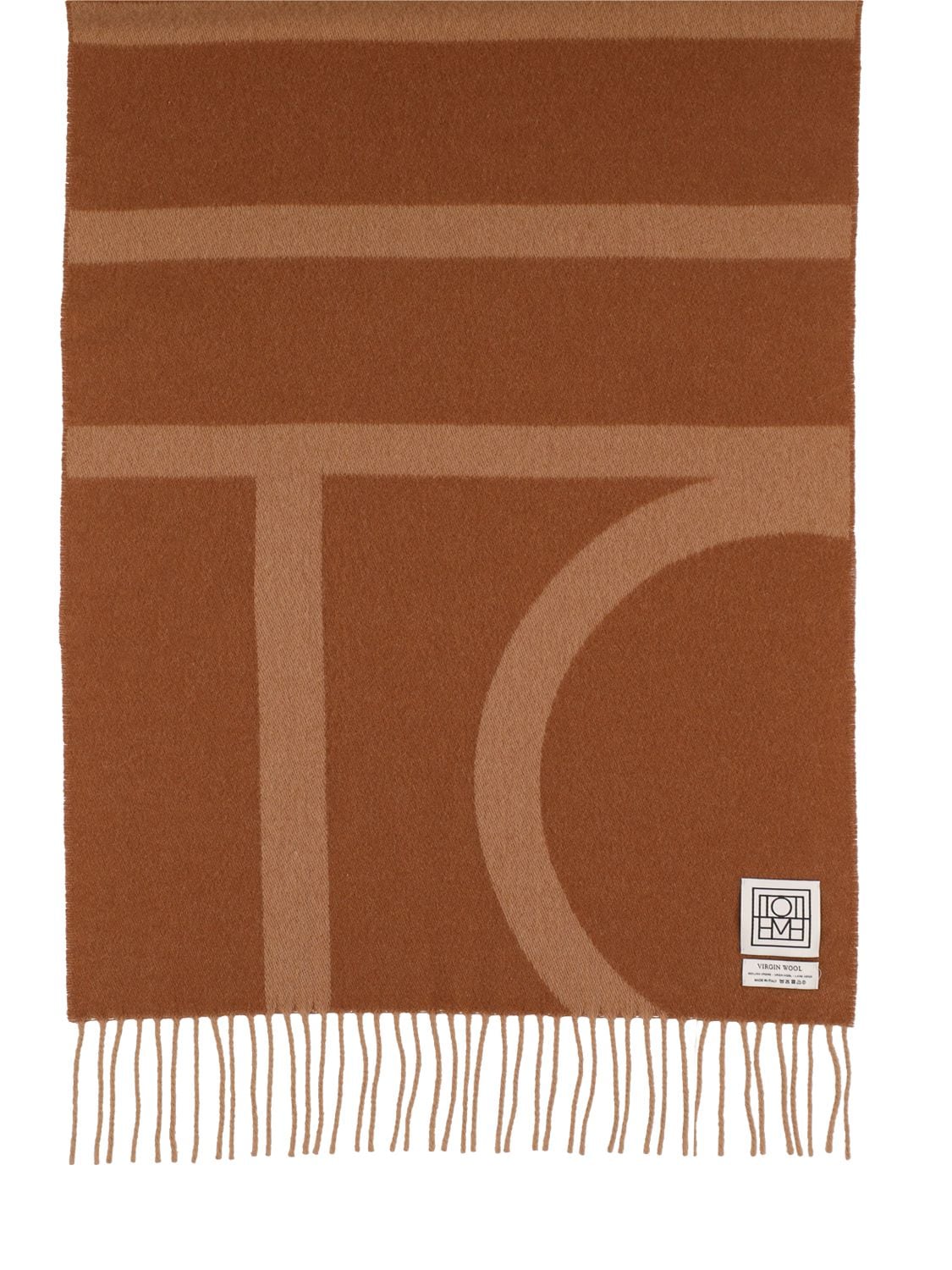 Shop Totême Monogram Jacquard Wool Scarf In Camel Monogram
