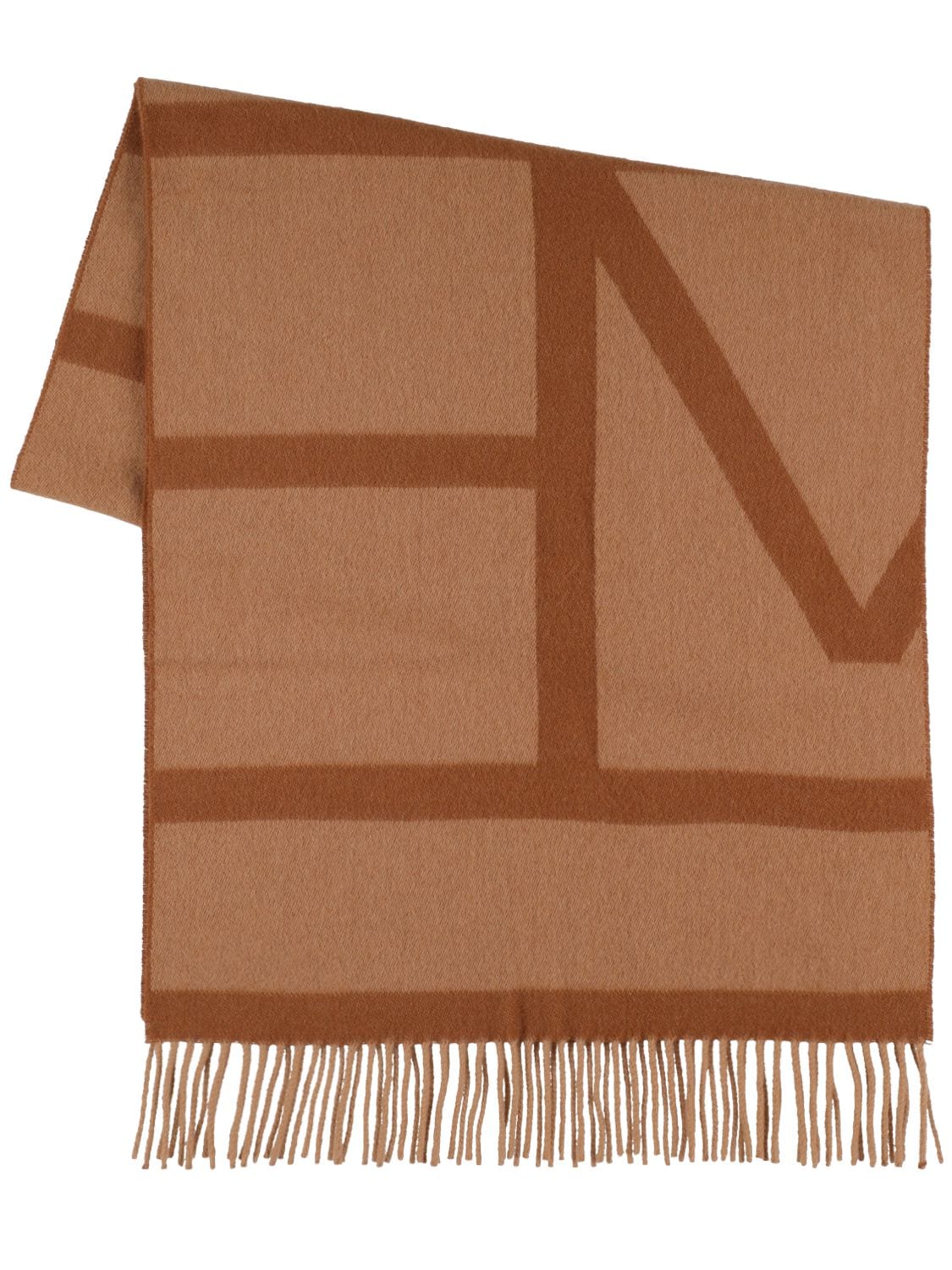 Totême Monogram Jacquard Wool Scarf In Camel Monogram