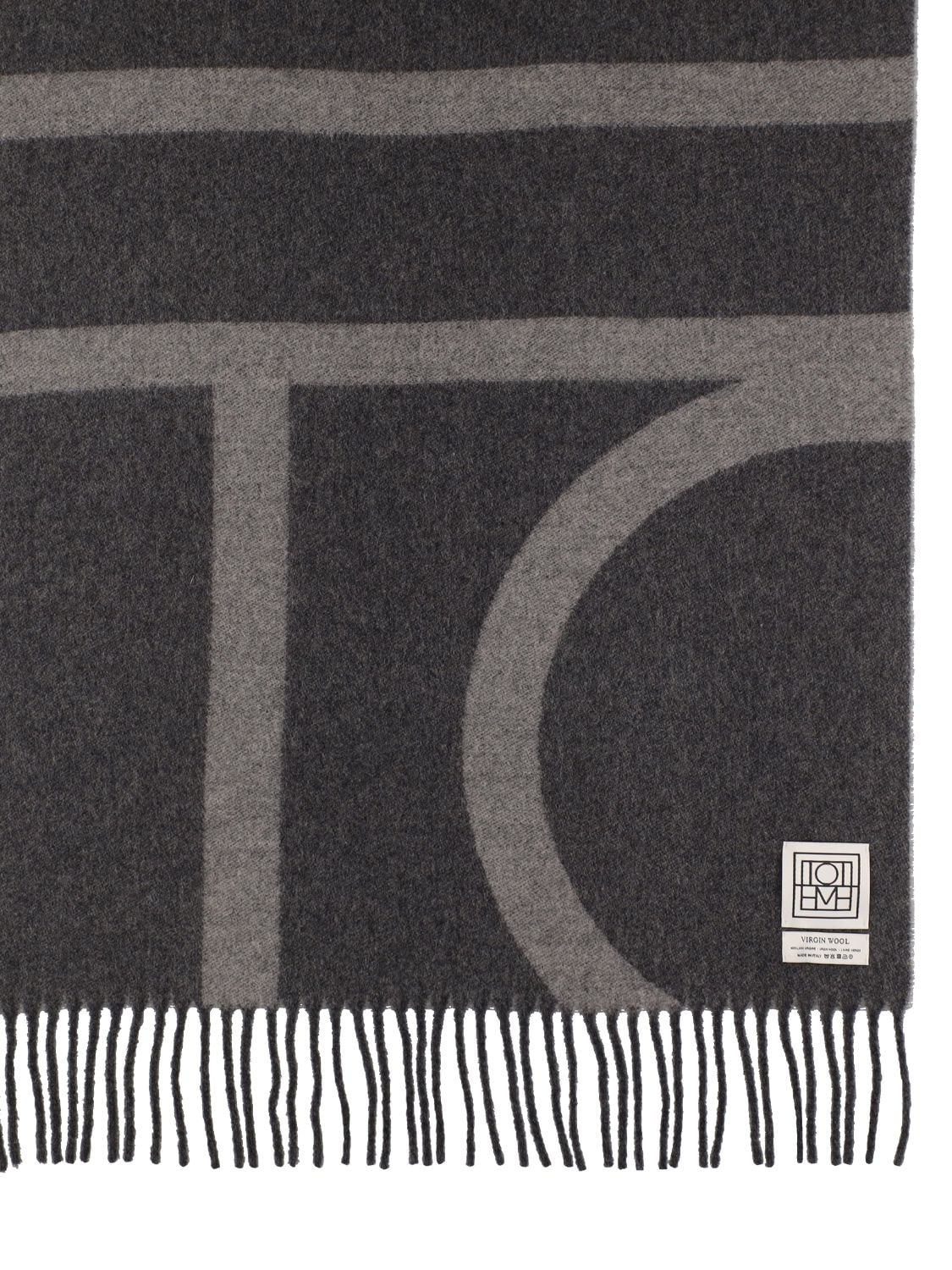 Shop Totême Monogram Jacquard Wool Scarf In Grey Monogram