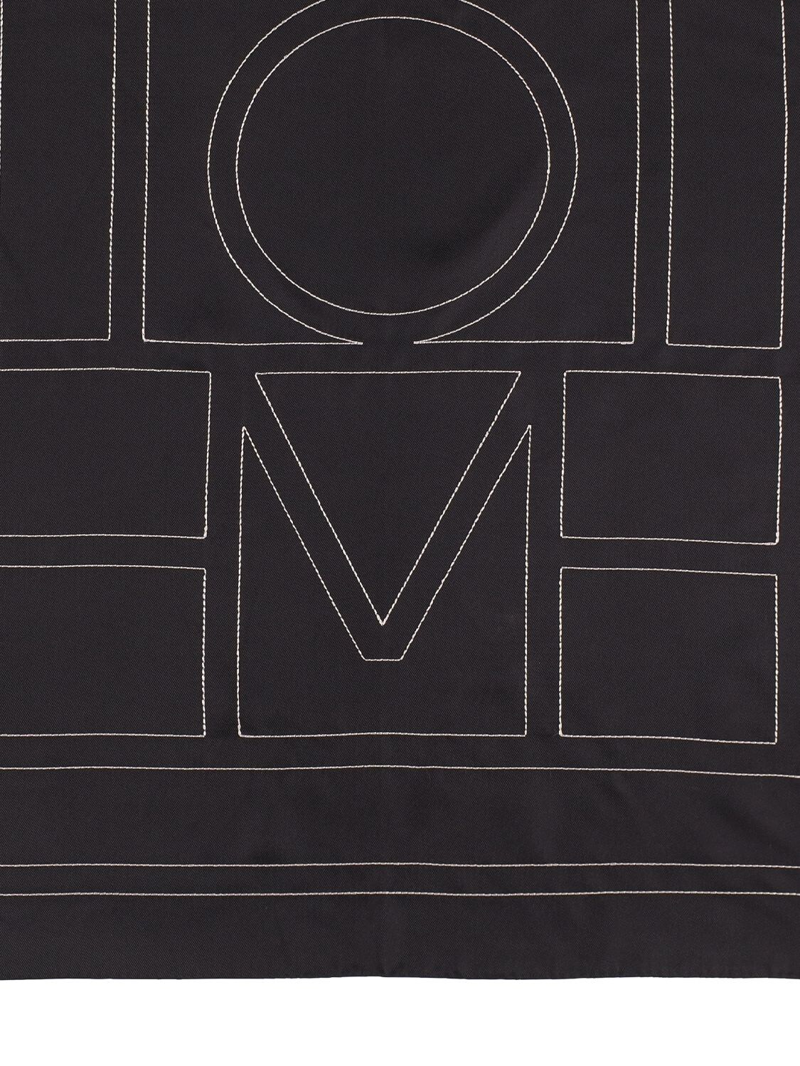 Shop Totême Embroidered Monogram Silk Scarf In Black