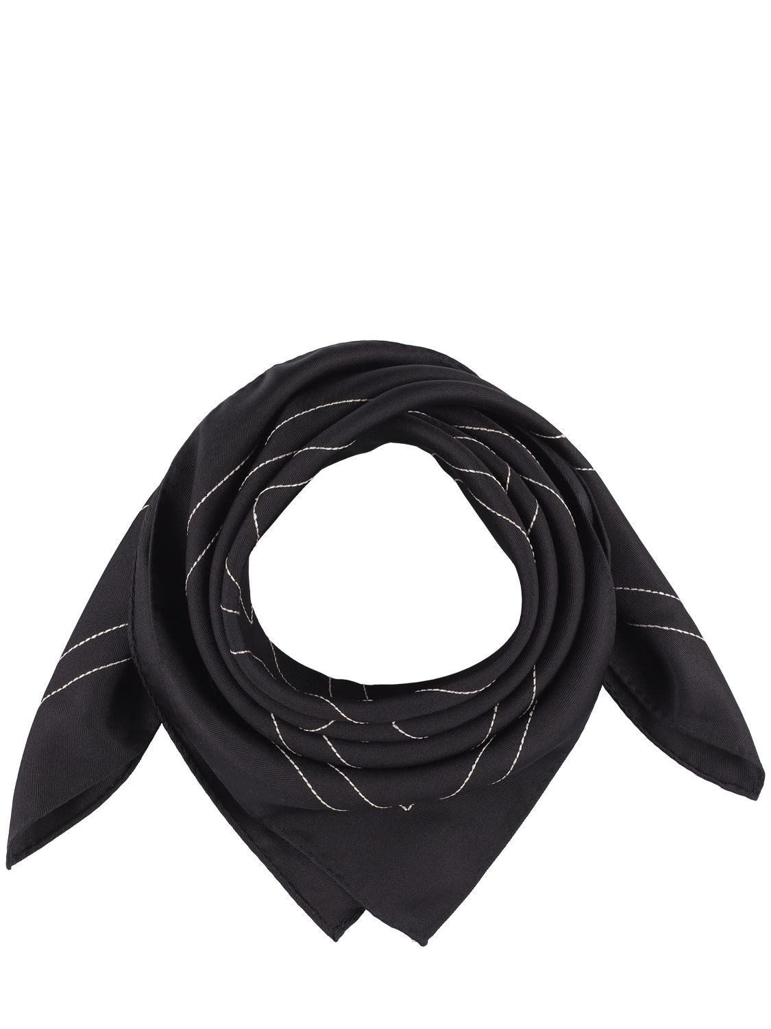 Totême Embroidered Monogram Silk Scarf In Black