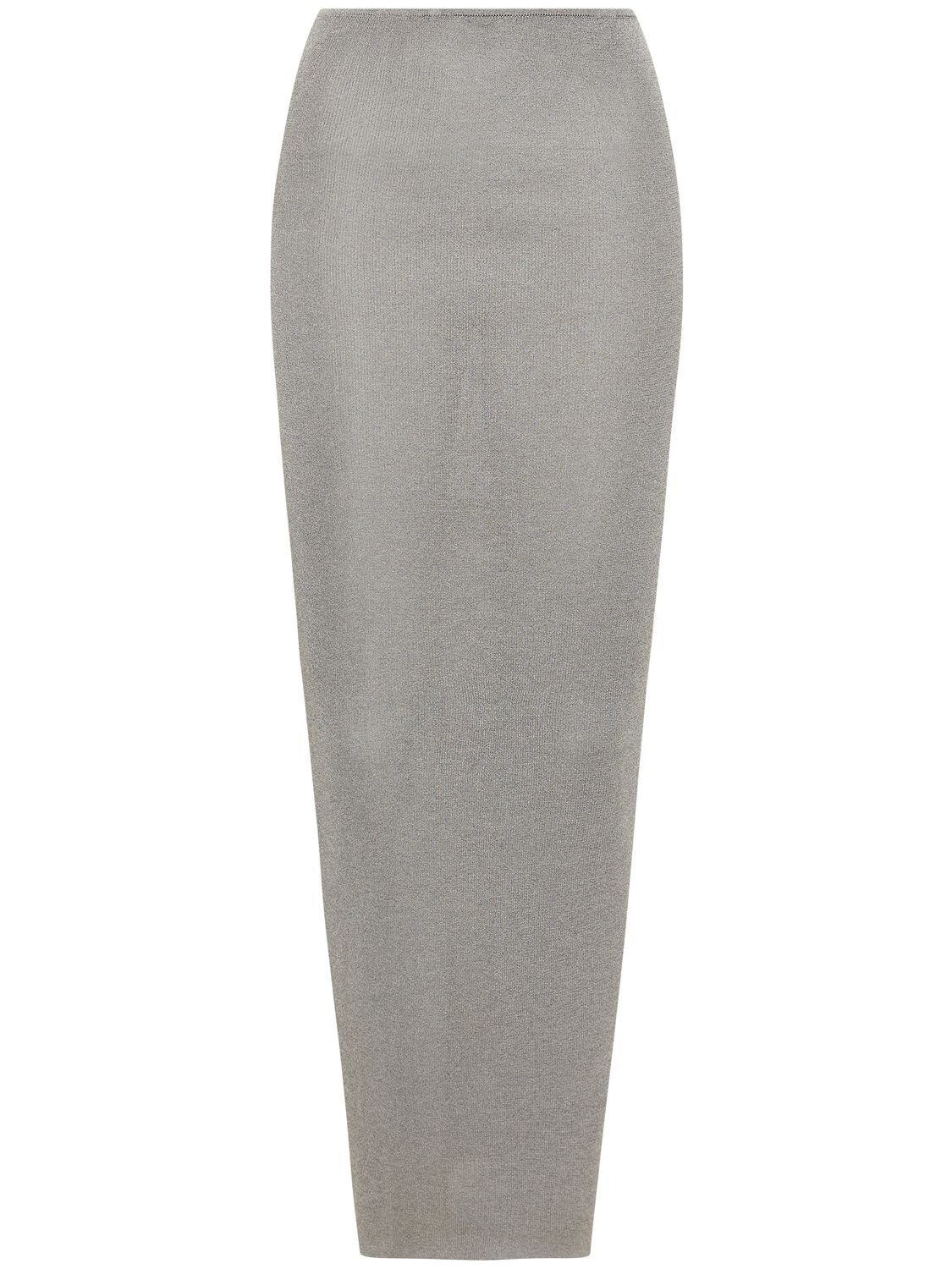 St.agni 90s Strapless Sheer Knit Midi Dress In Grey