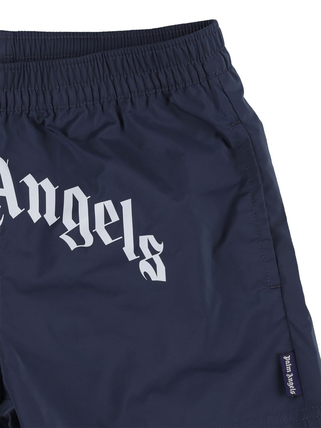 Shop Palm Angels Logo Print Nylon Swim Shorts In Navy