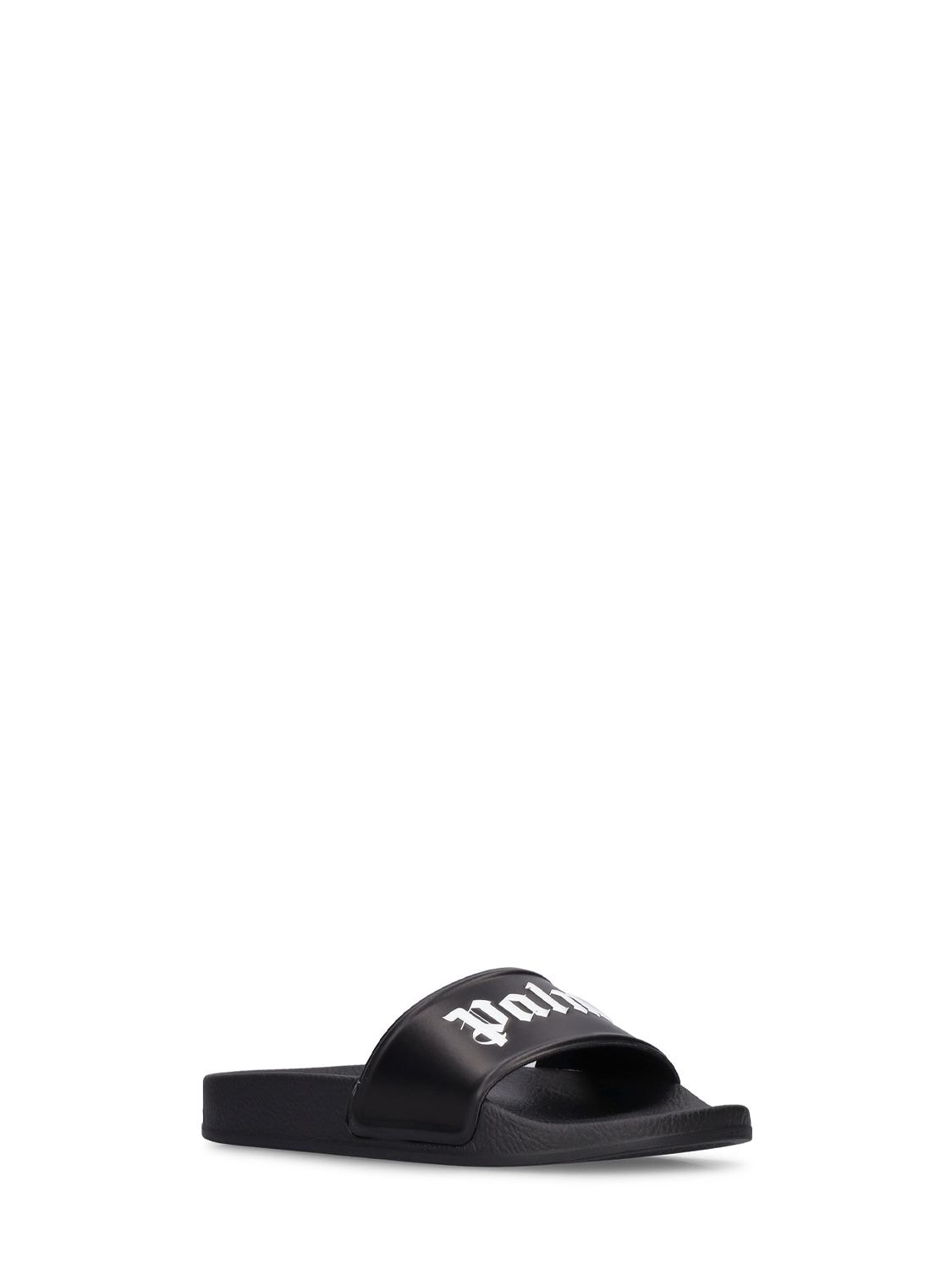 Shop Palm Angels Logo Print Pool Rubber Slide Sandals In Black