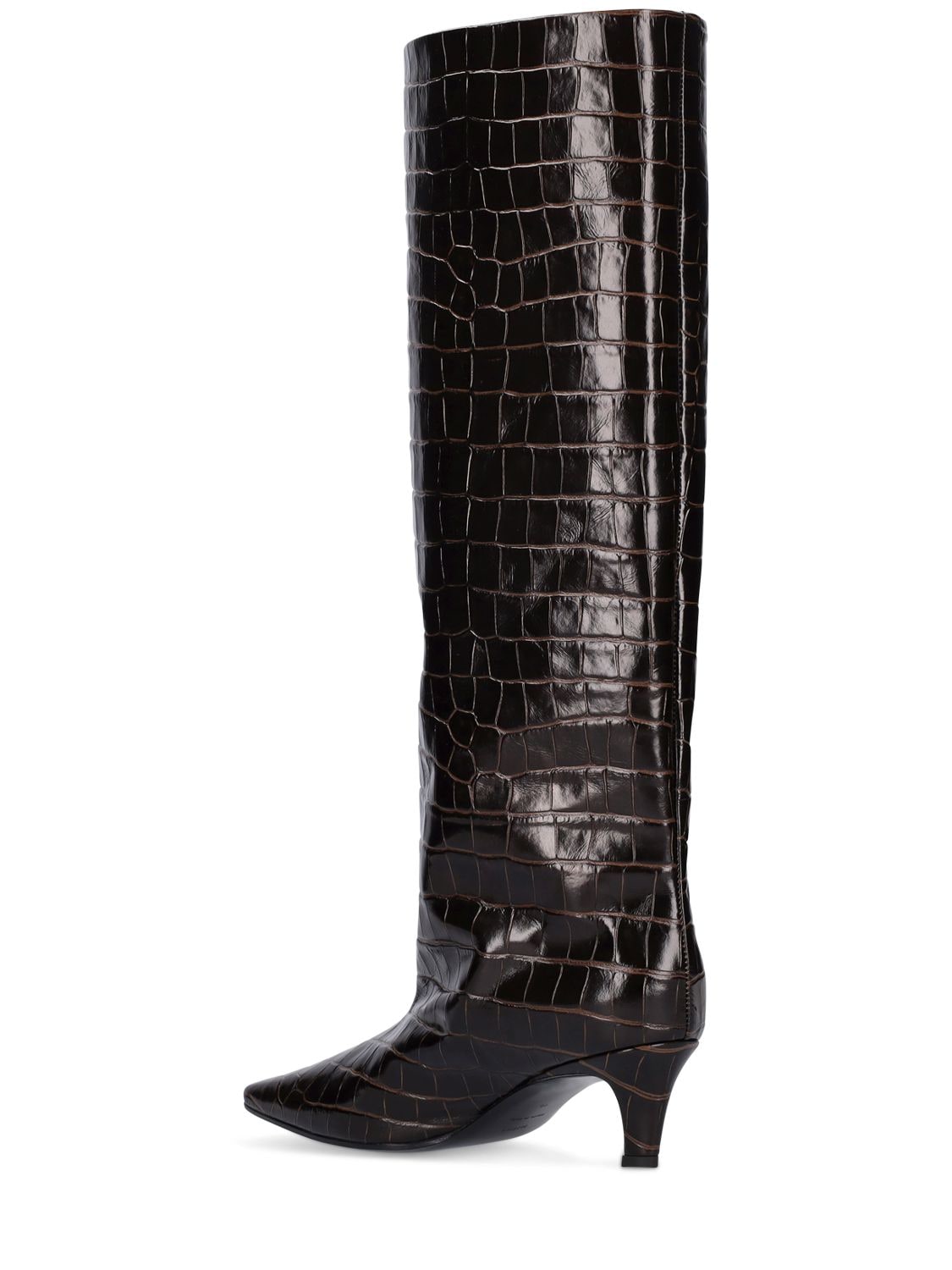 Shop Totême 50mm The Wide Shaft Leather Tall Boots In Dark Brown