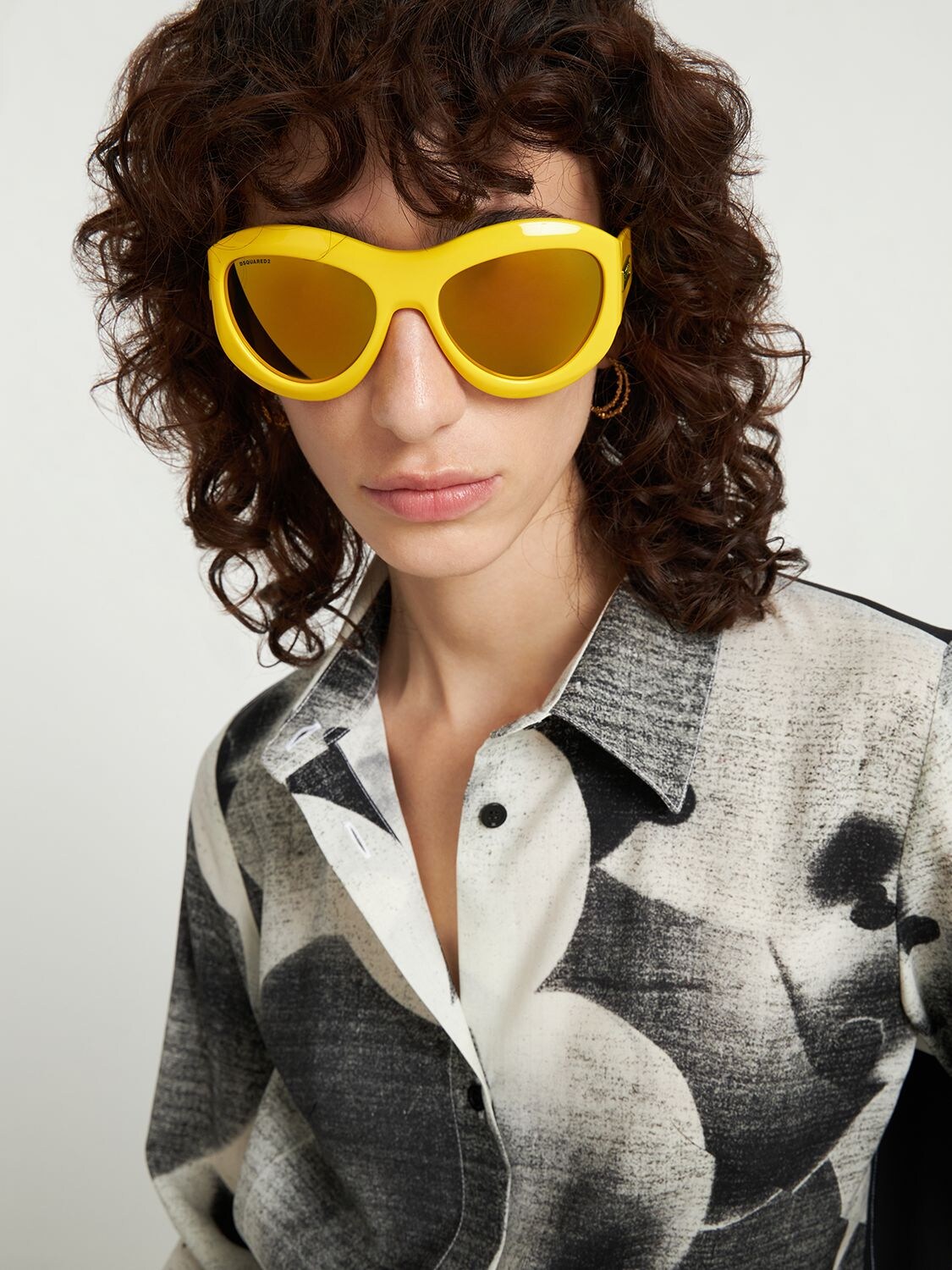 Shop Dsquared2 D2 Oval Acetate Sunglasses In Yellow,gold