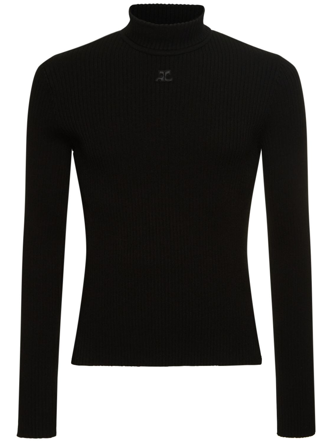 Shop Courrèges Mockneck Rib Knit Sweater In Black